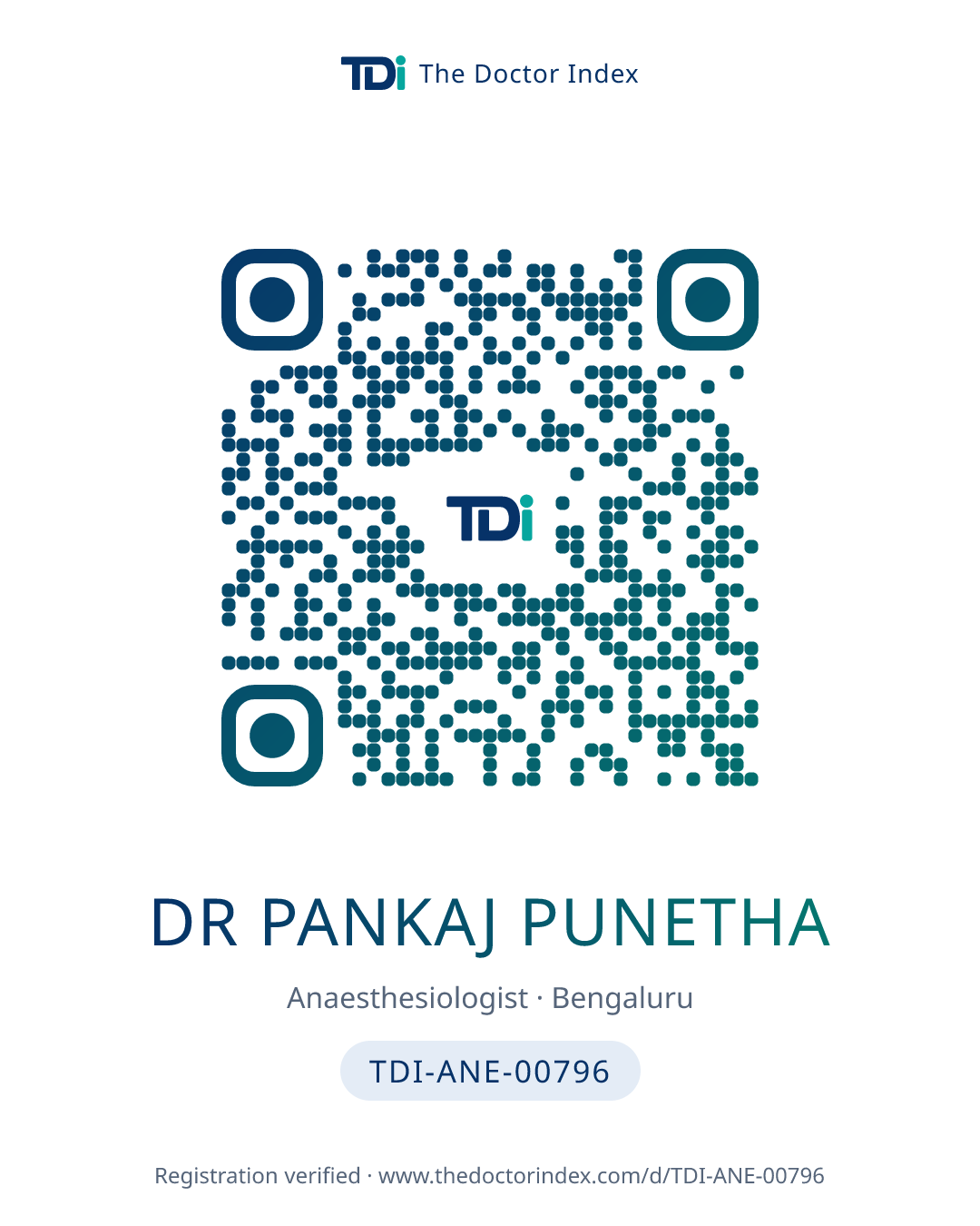 QR card for Dr Pankaj Punetha, TDI-ANE-00796