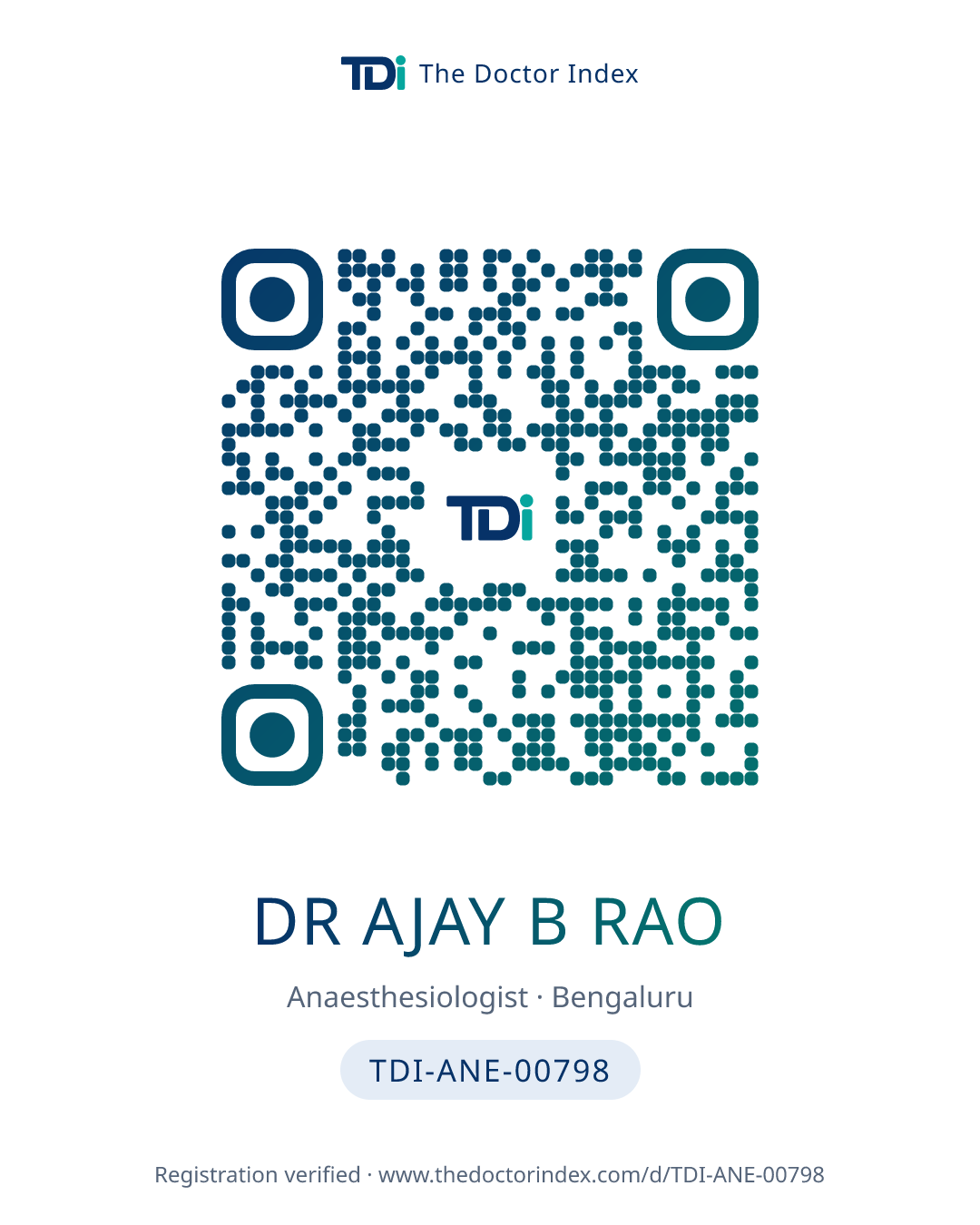 QR card for Dr Ajay B Rao, TDI-ANE-00798