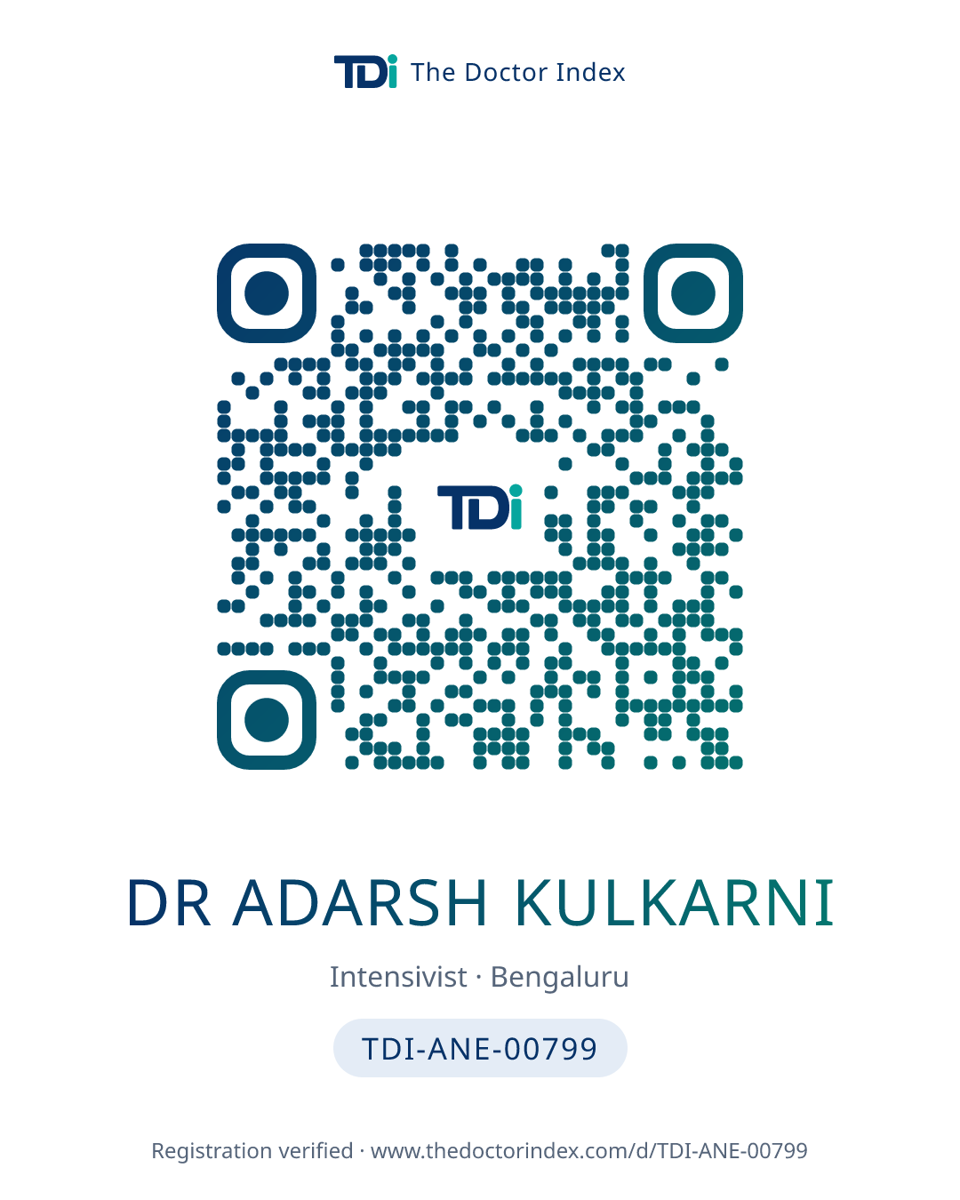 QR card for Dr Adarsh Kulkarni, TDI-ANE-00799