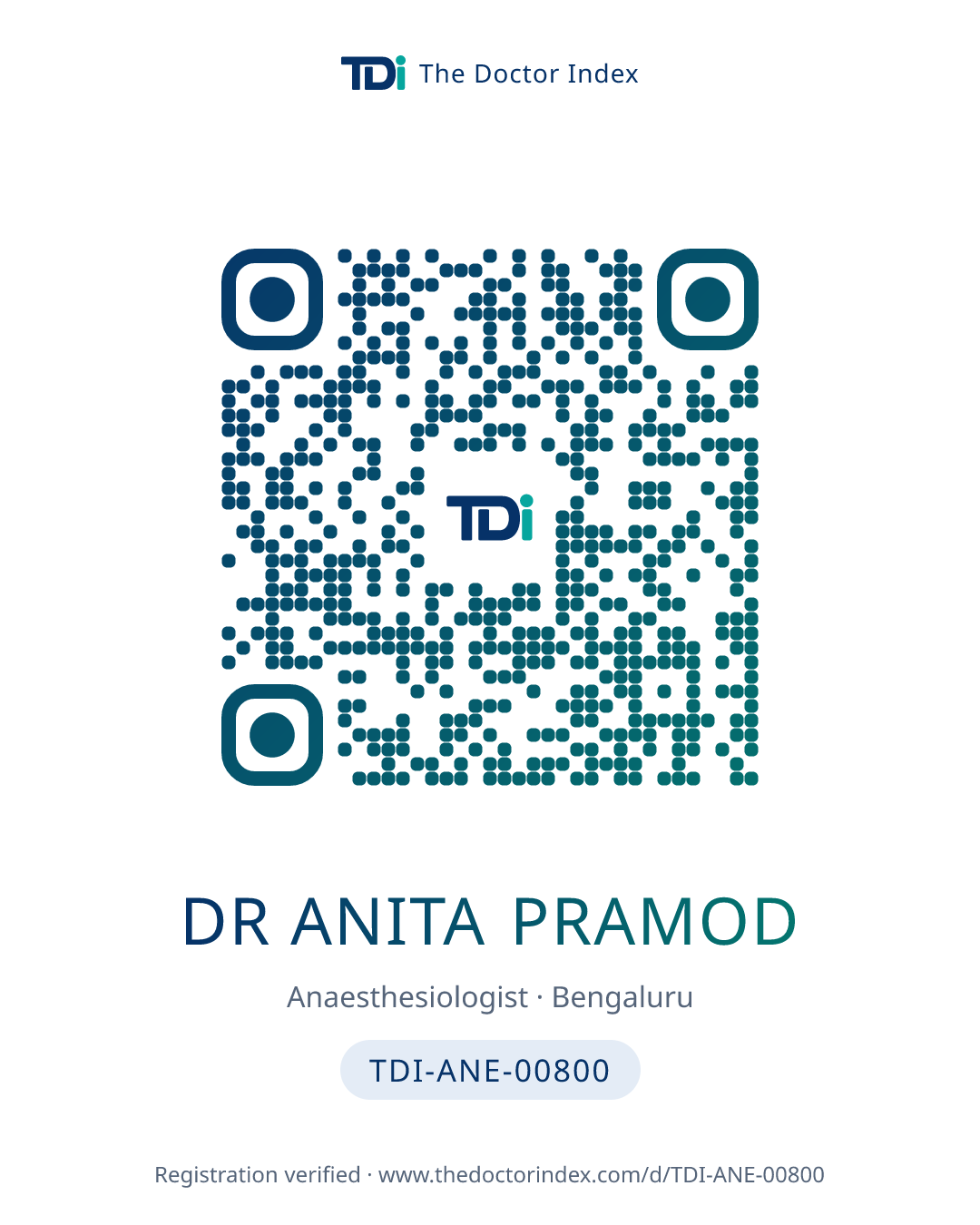 QR card for Dr Anita Pramod, TDI-ANE-00800