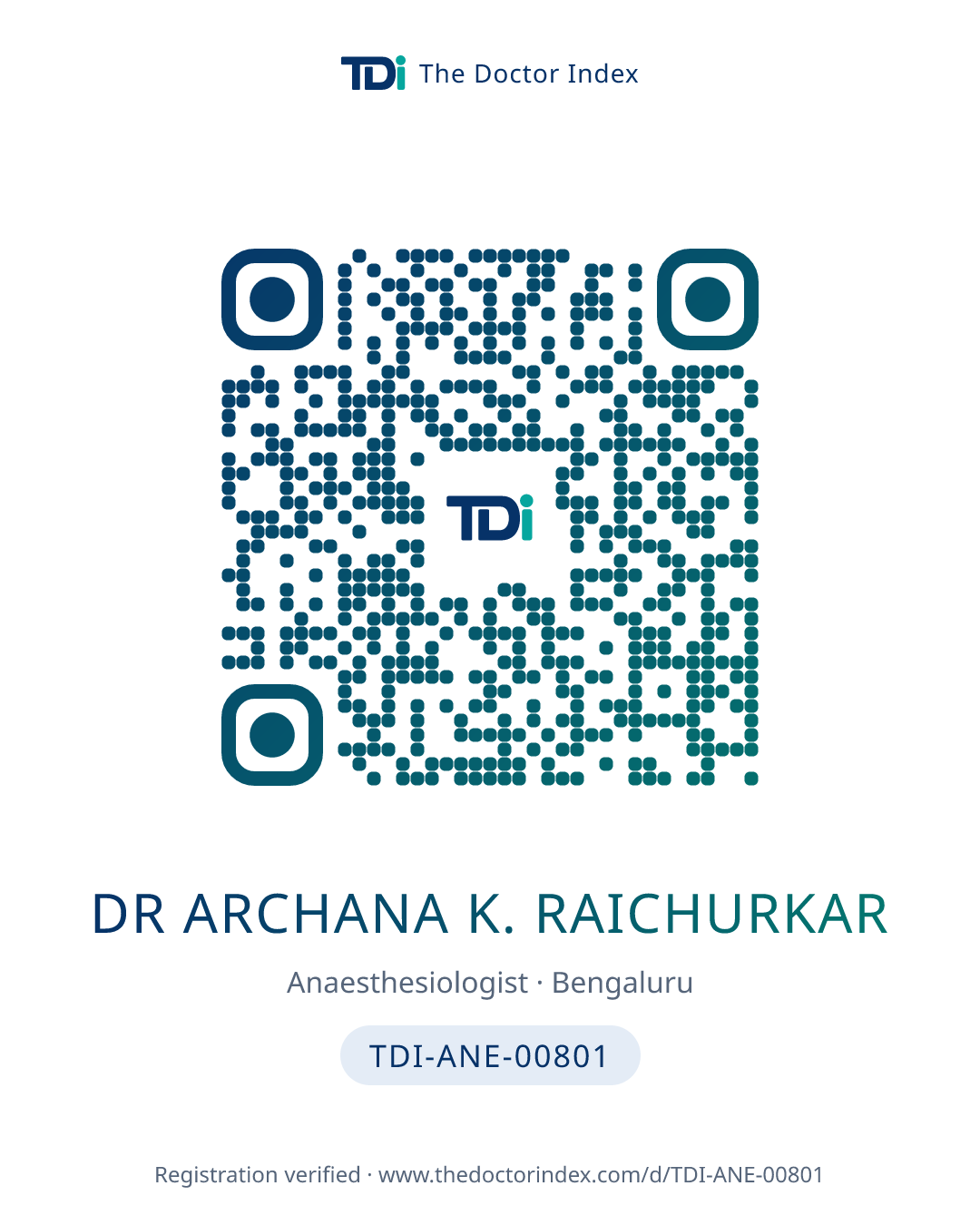 QR card for Dr Archana K. Raichurkar, TDI-ANE-00801