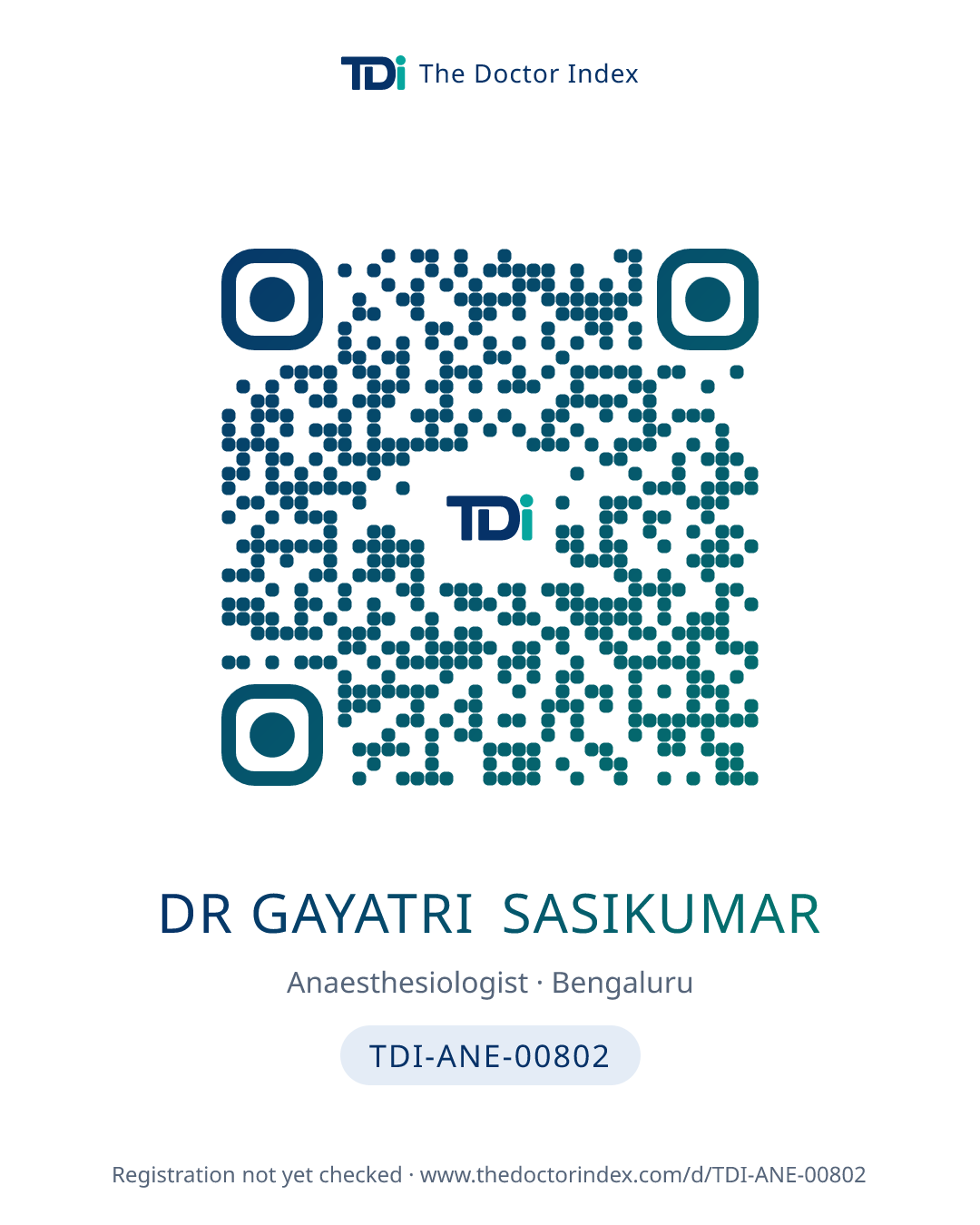 QR card for Dr Gayatri Sasikumar, TDI-ANE-00802