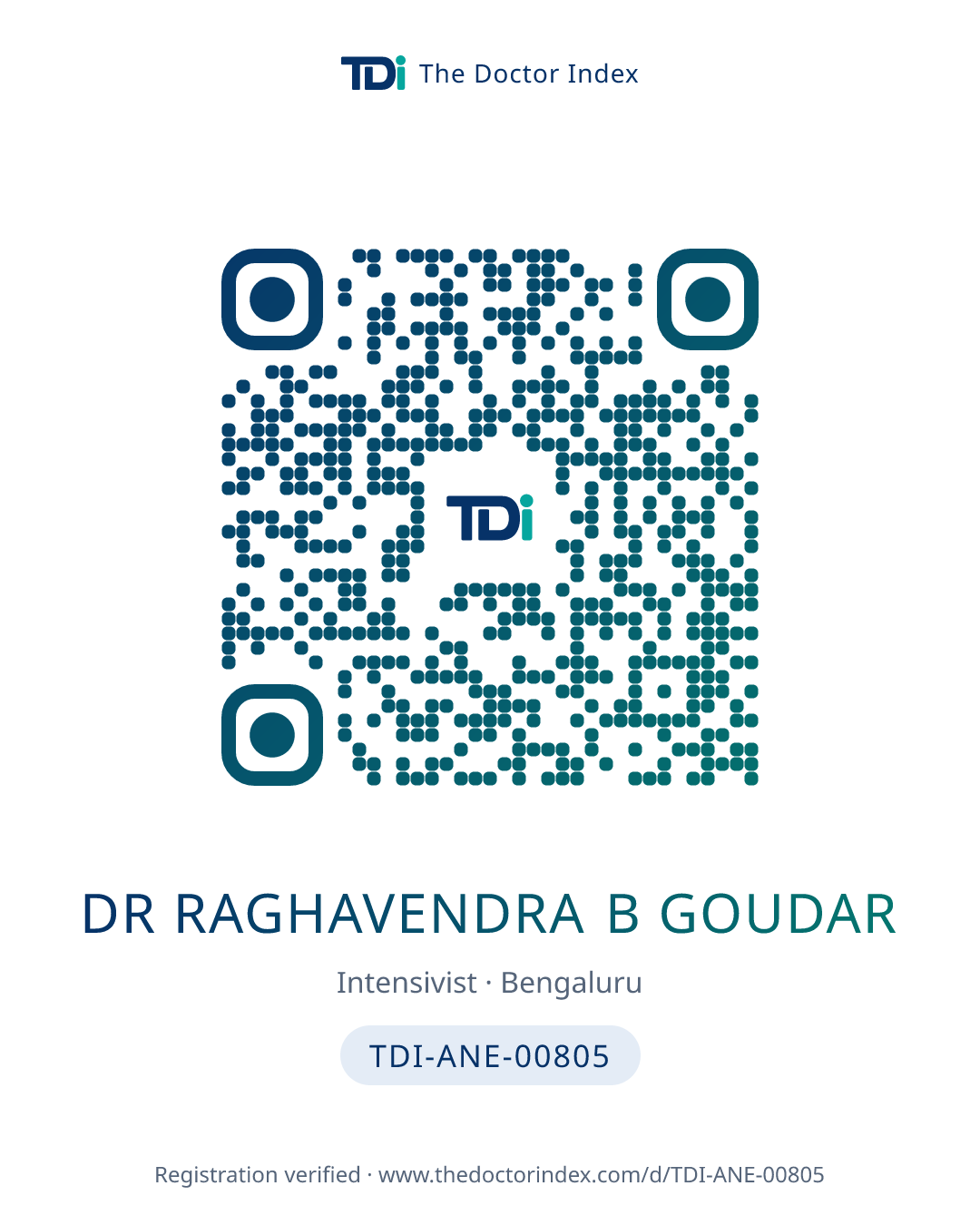QR card for Dr Raghavendra B Goudar, TDI-ANE-00805