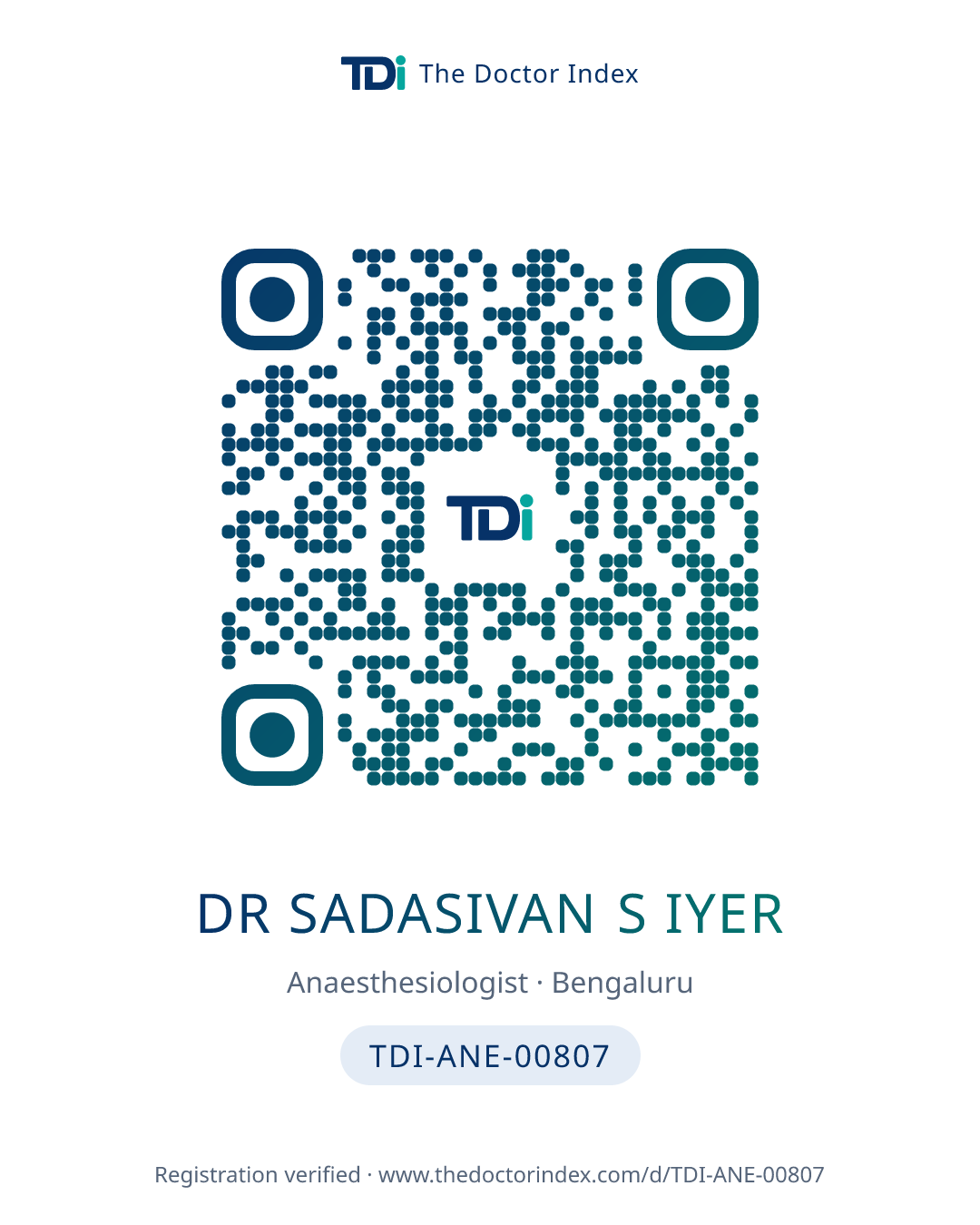 QR card for Dr Sadasivan S Iyer, TDI-ANE-00807