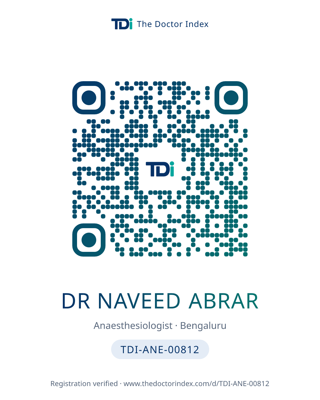 QR card for Dr Naveed Abrar, TDI-ANE-00812