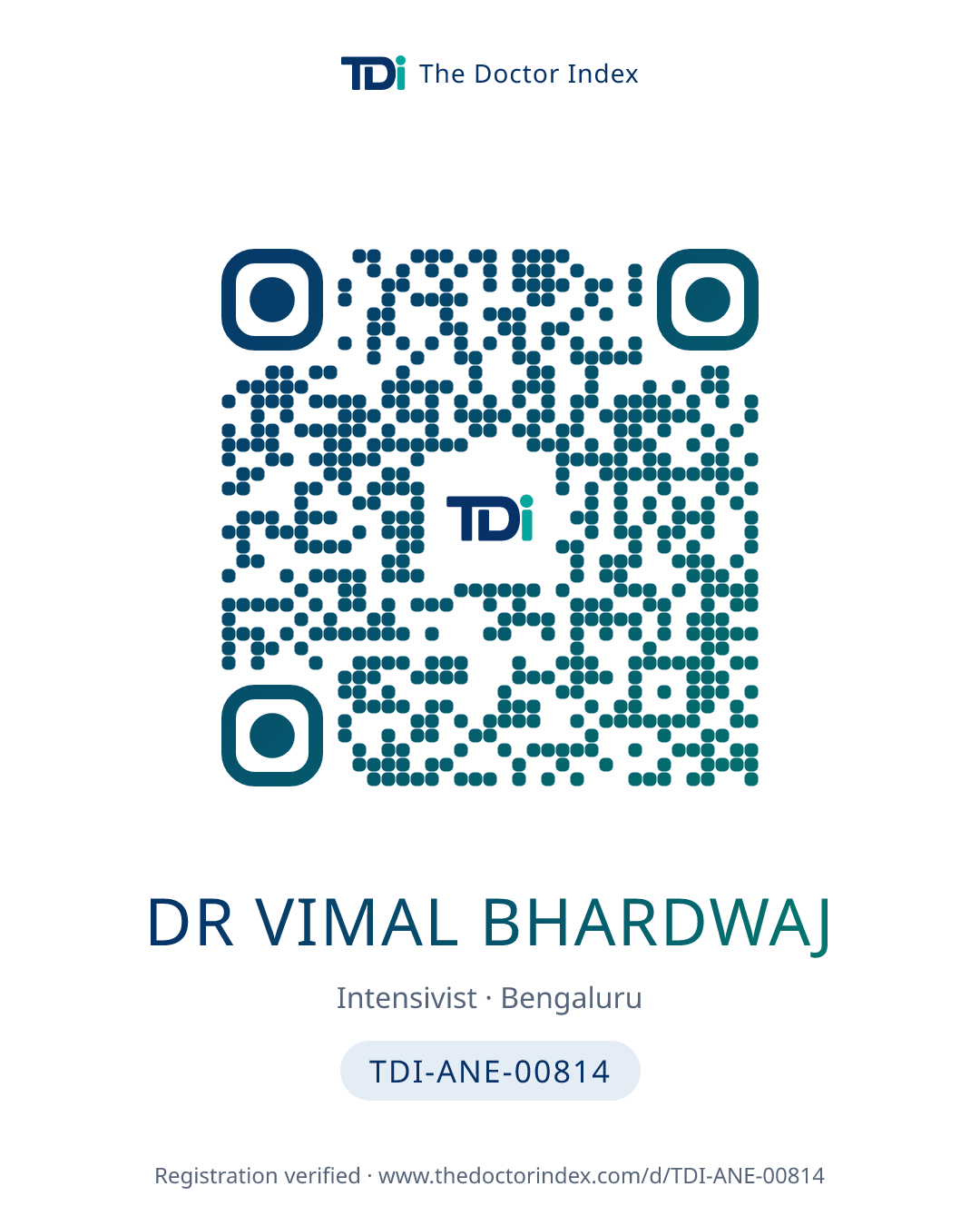 QR card for Dr Vimal Bhardwaj, TDI-ANE-00814