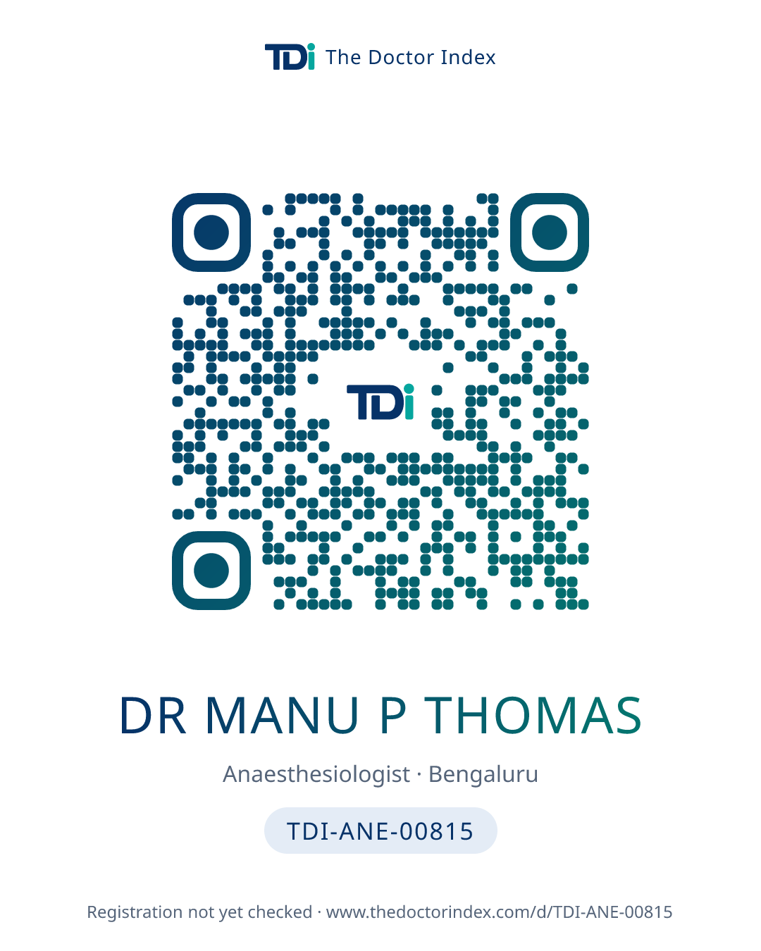 QR card for Dr MANU P THOMAS, TDI-ANE-00815