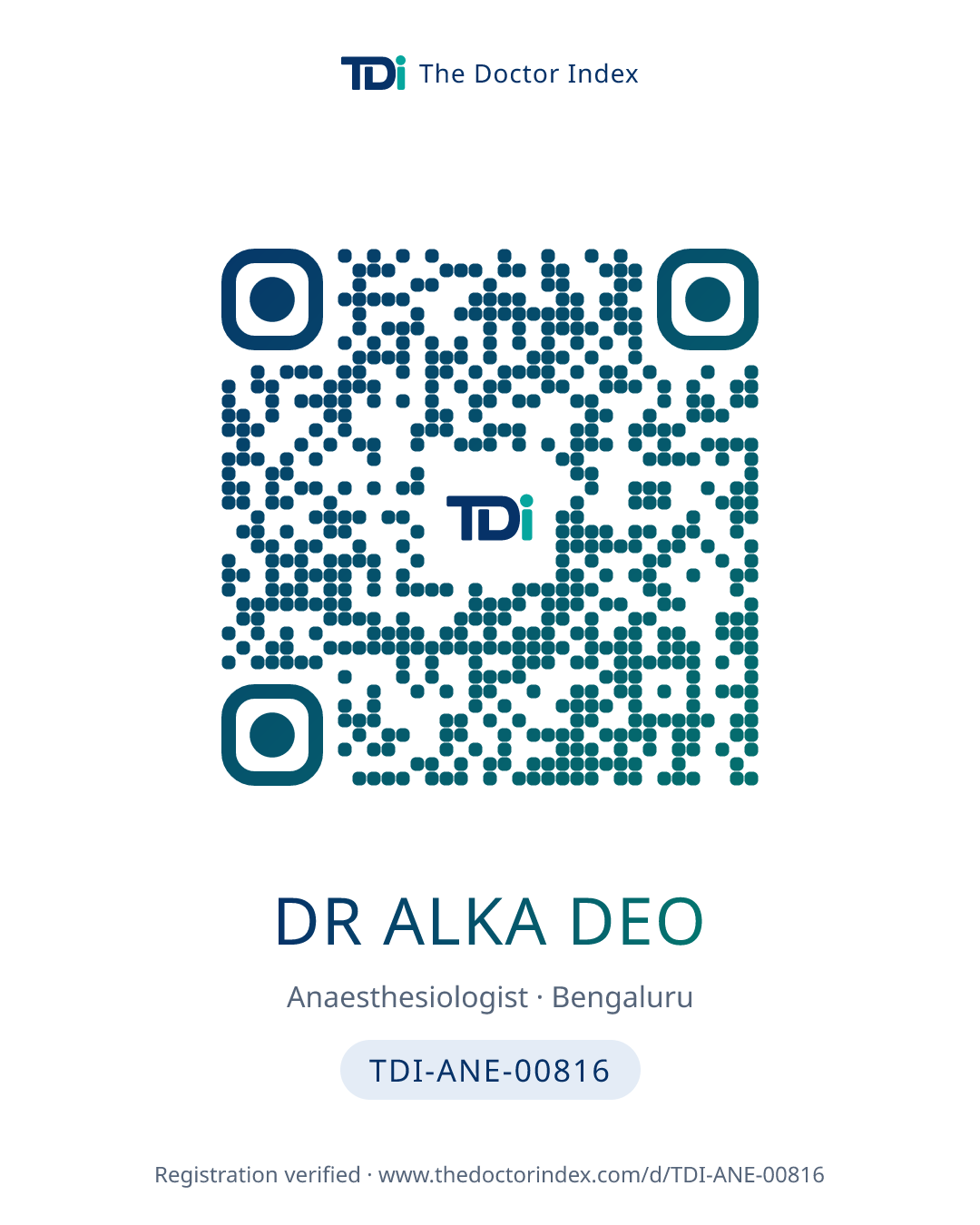 QR card for Dr Alka Deo, TDI-ANE-00816