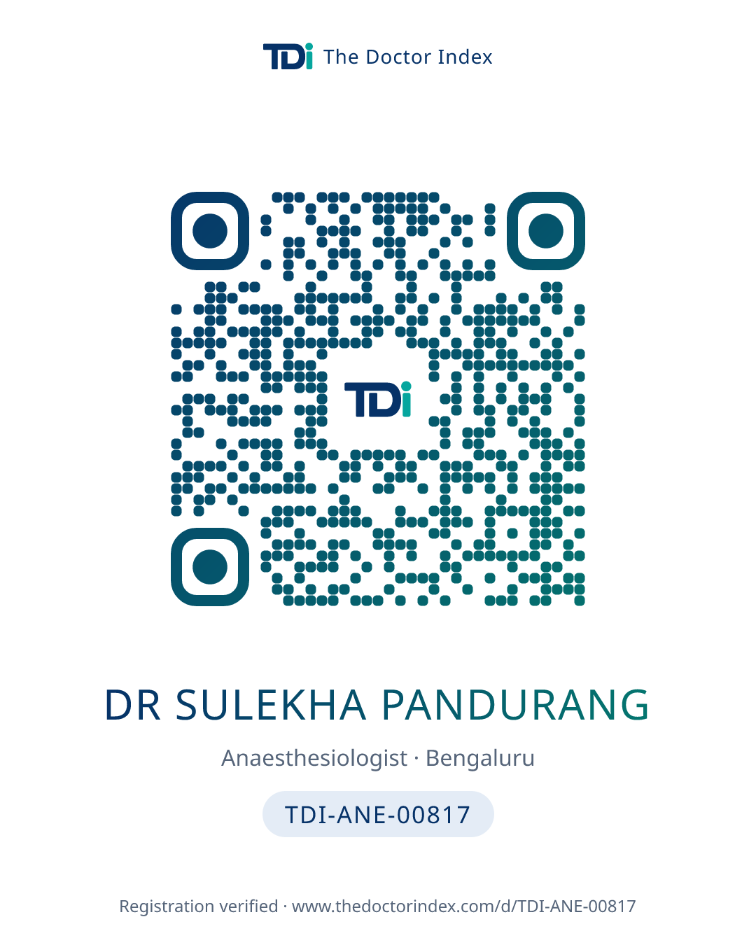 QR card for Dr Sulekha Pandurang, TDI-ANE-00817