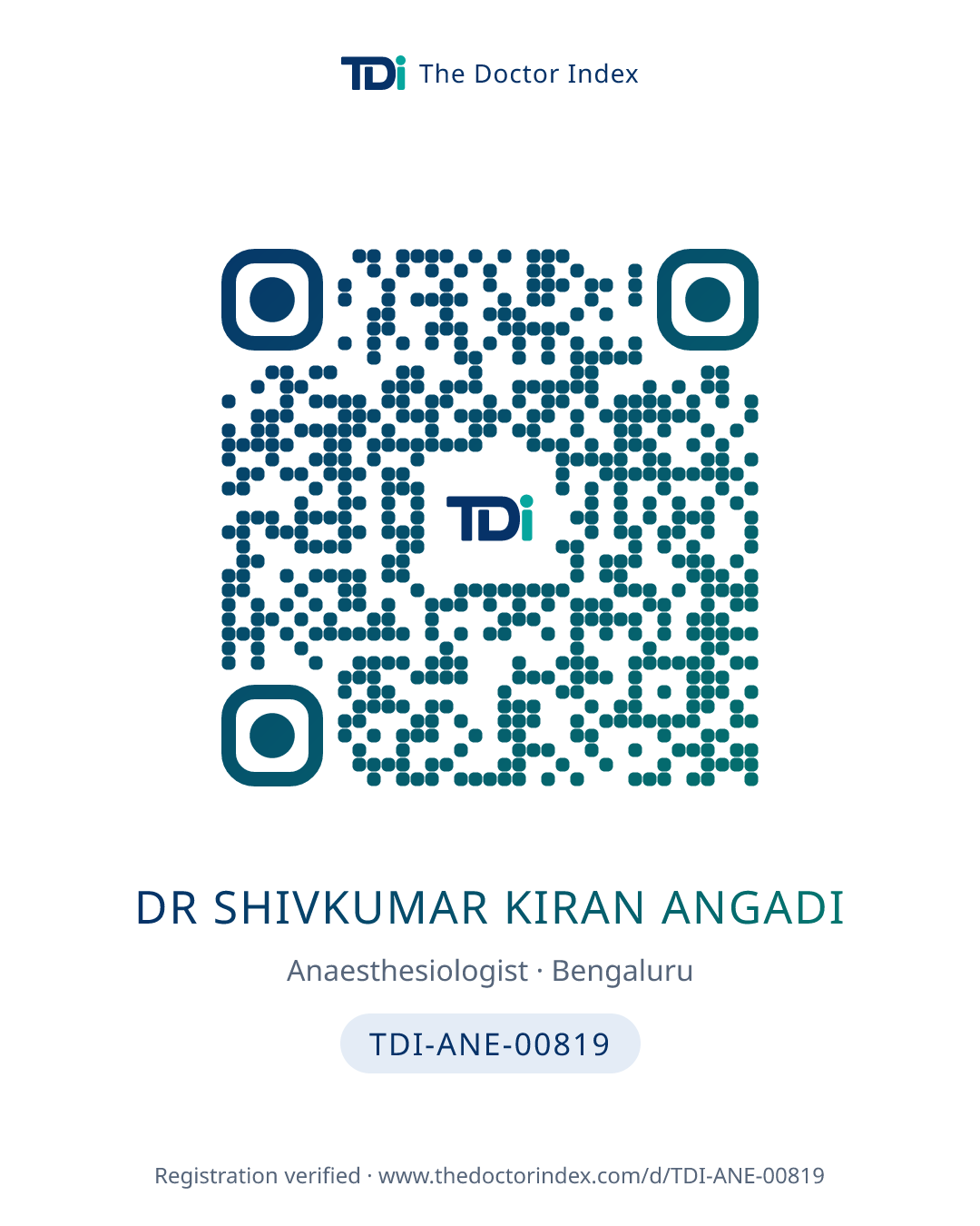 QR card for Dr Shivkumar Kiran Angadi, TDI-ANE-00819