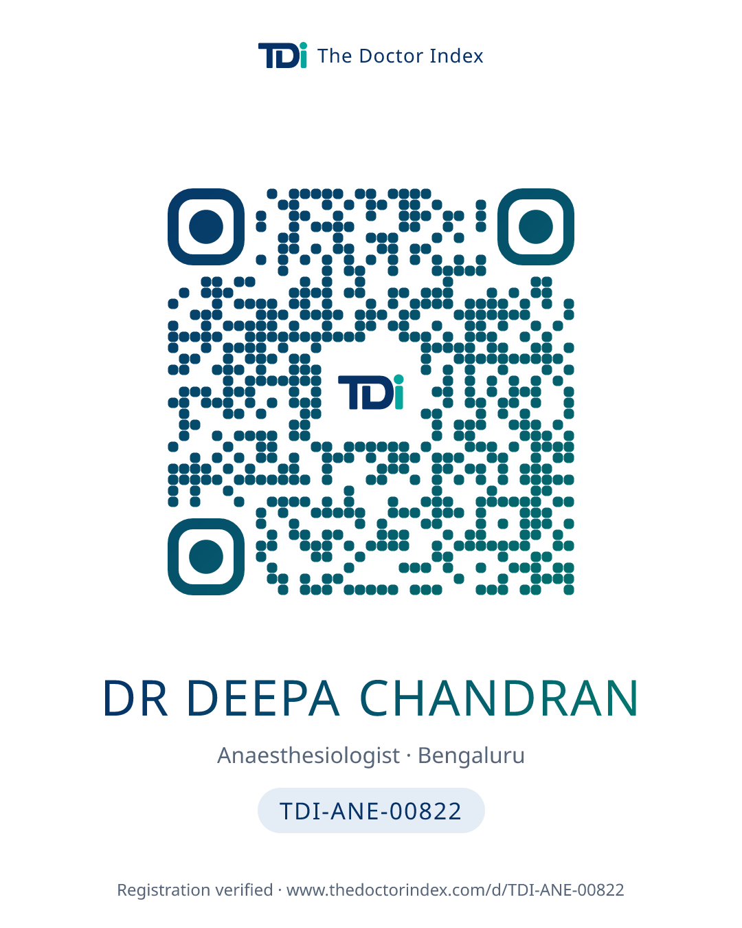 QR card for Dr Deepa Chandran, TDI-ANE-00822