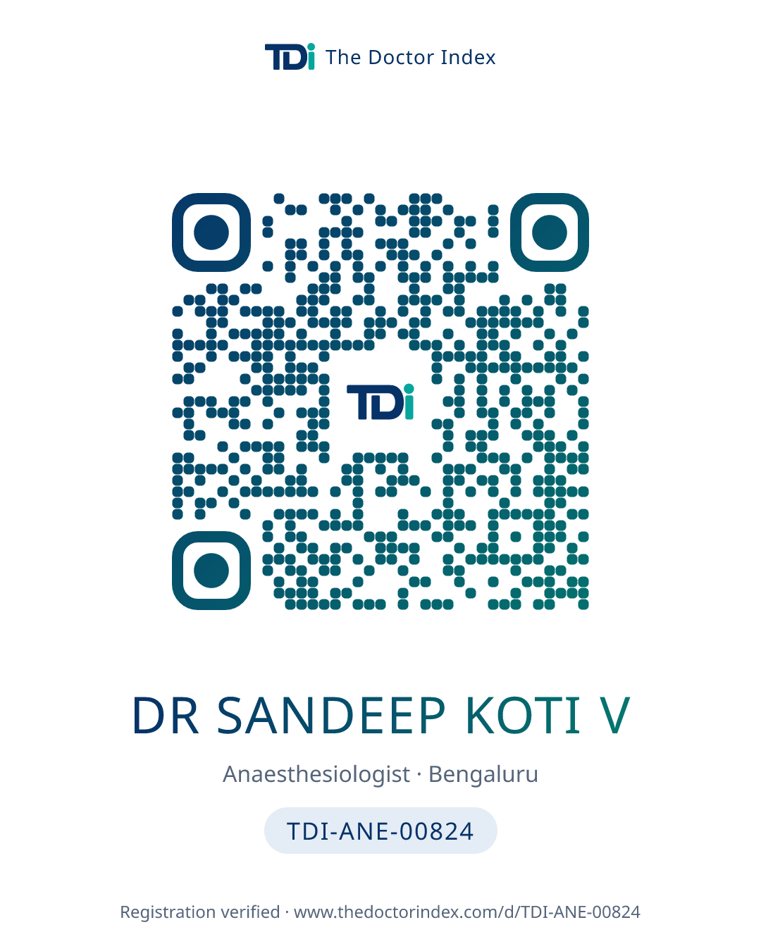 QR card for Dr Sandeep Koti V, TDI-ANE-00824