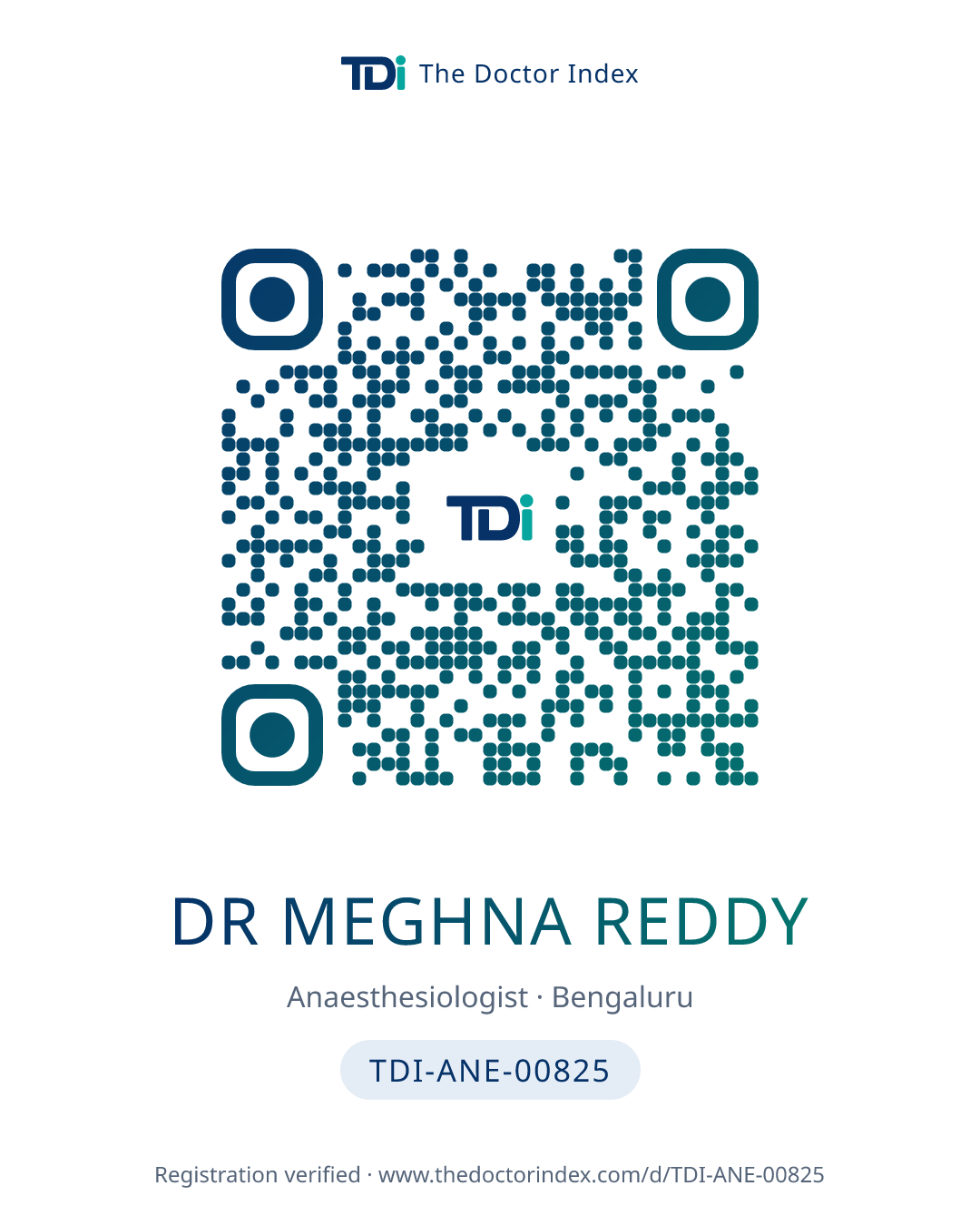 QR card for Dr Meghna Reddy, TDI-ANE-00825