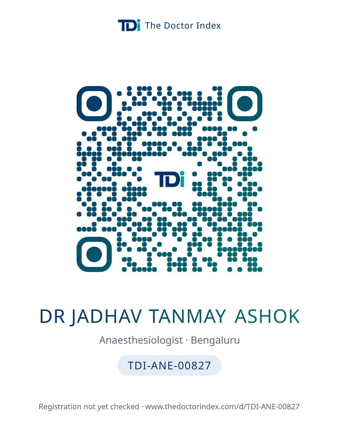 QR card for Dr Jadhav Tanmay Ashok, TDI-ANE-00827