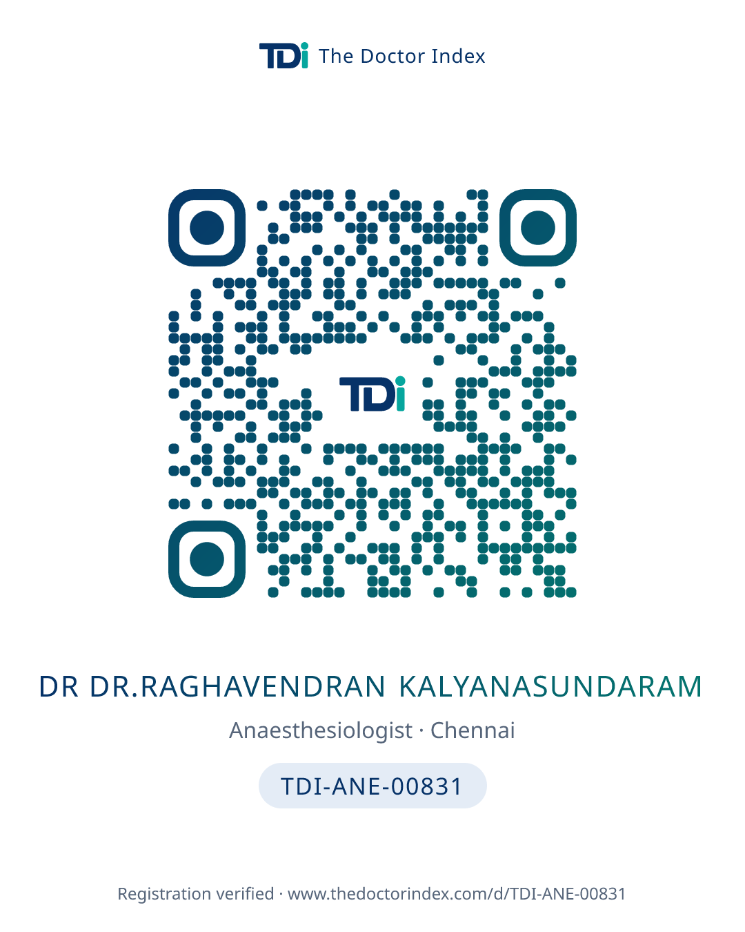 QR card for Dr Dr.raghavendran Kalyanasundaram, TDI-ANE-00831