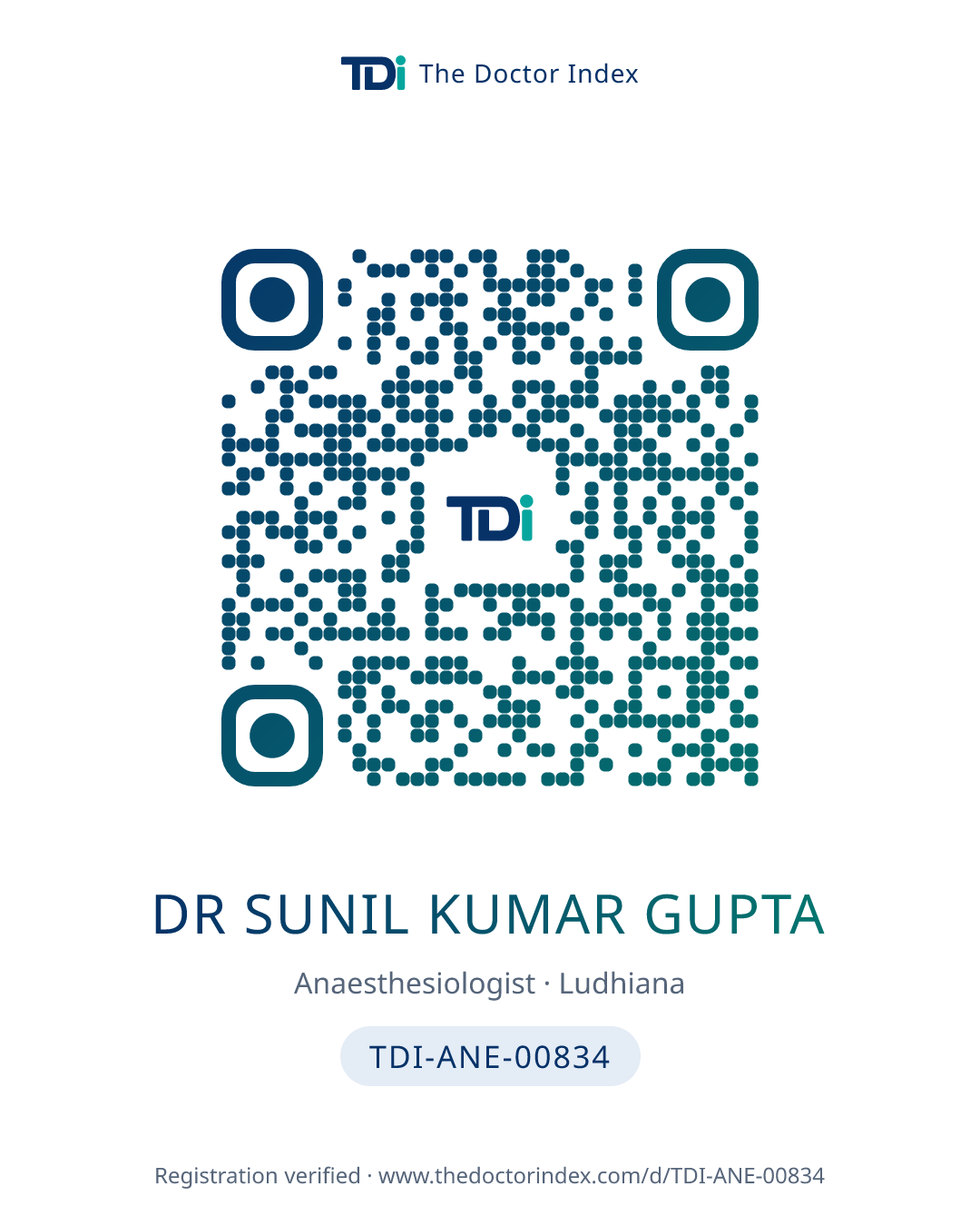 QR card for Dr Sunil Kumar Gupta, TDI-ANE-00834