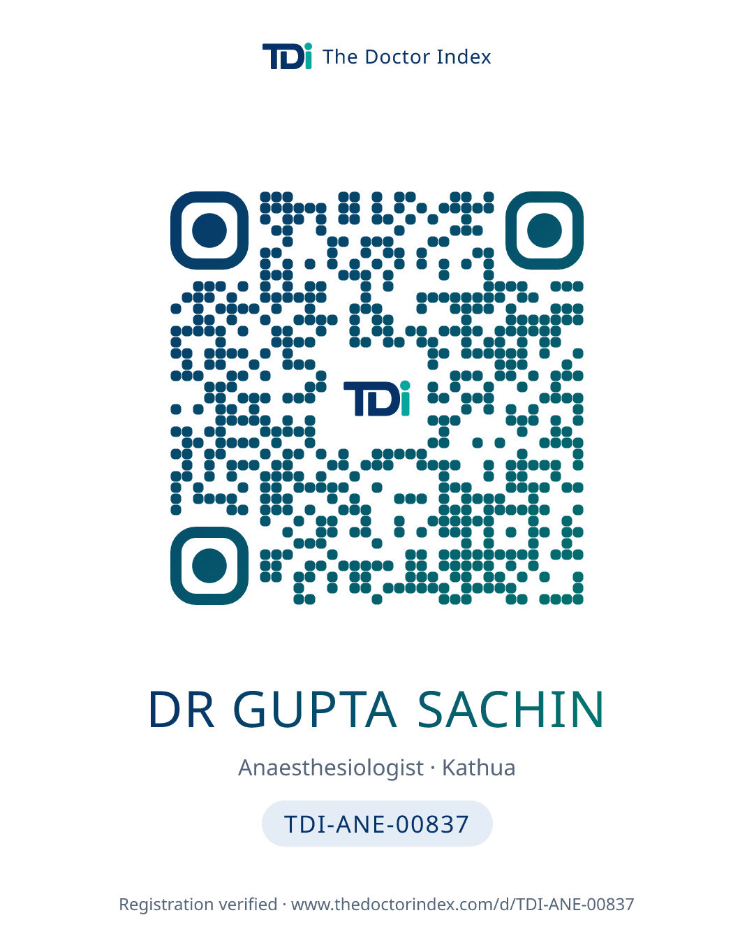 QR card for Dr Gupta Sachin, TDI-ANE-00837