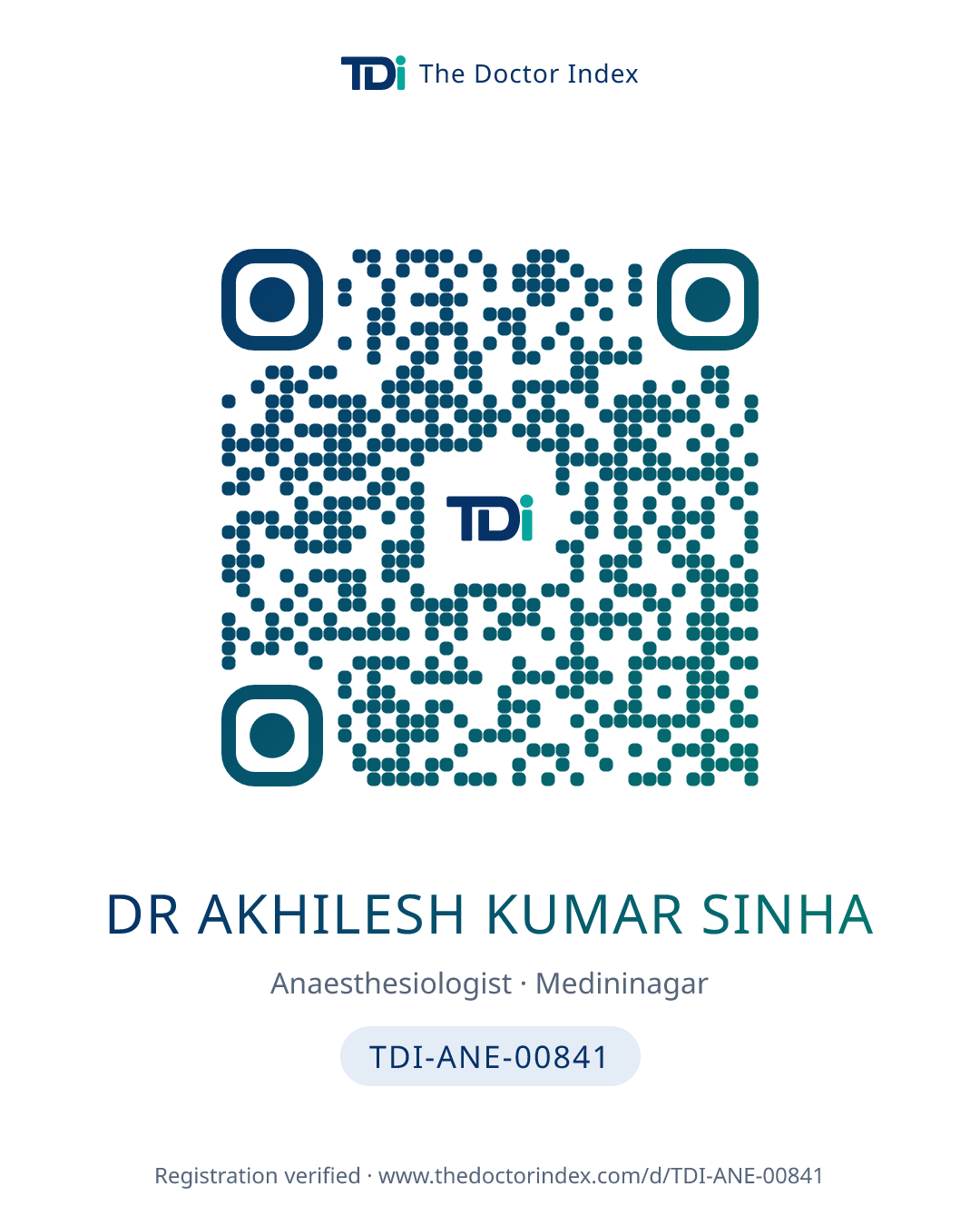 QR card for Dr Akhilesh Kumar Sinha, TDI-ANE-00841