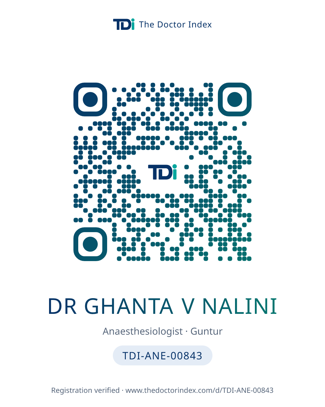 QR card for Dr Ghanta V Nalini, TDI-ANE-00843