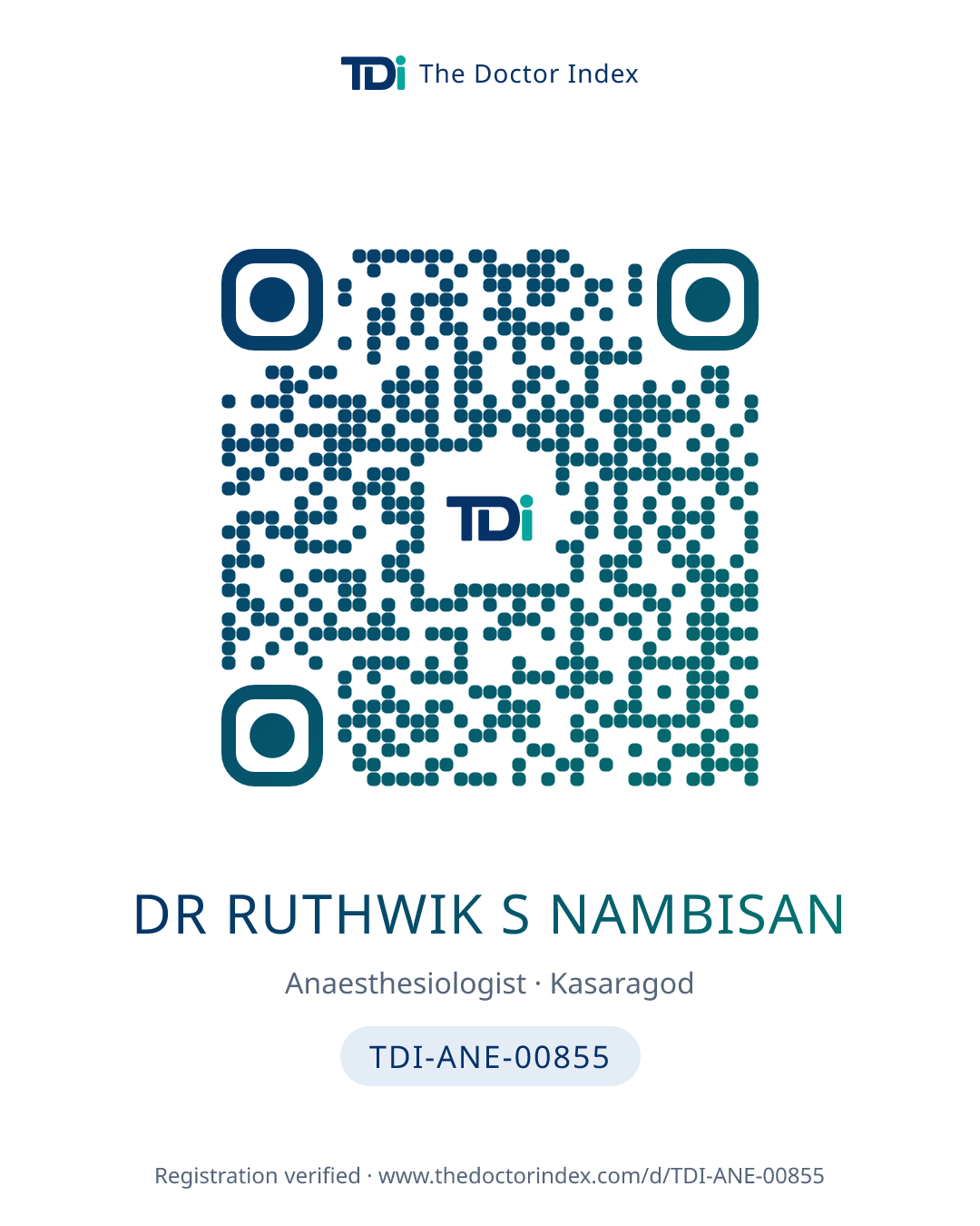 QR card for Dr Ruthwik S Nambisan, TDI-ANE-00855