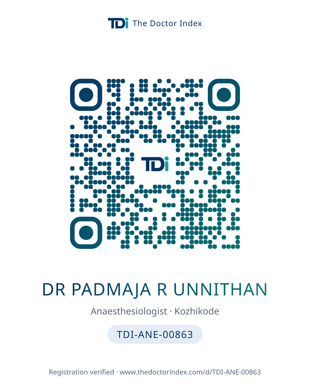 QR card for Dr Padmaja R Unnithan, TDI-ANE-00863