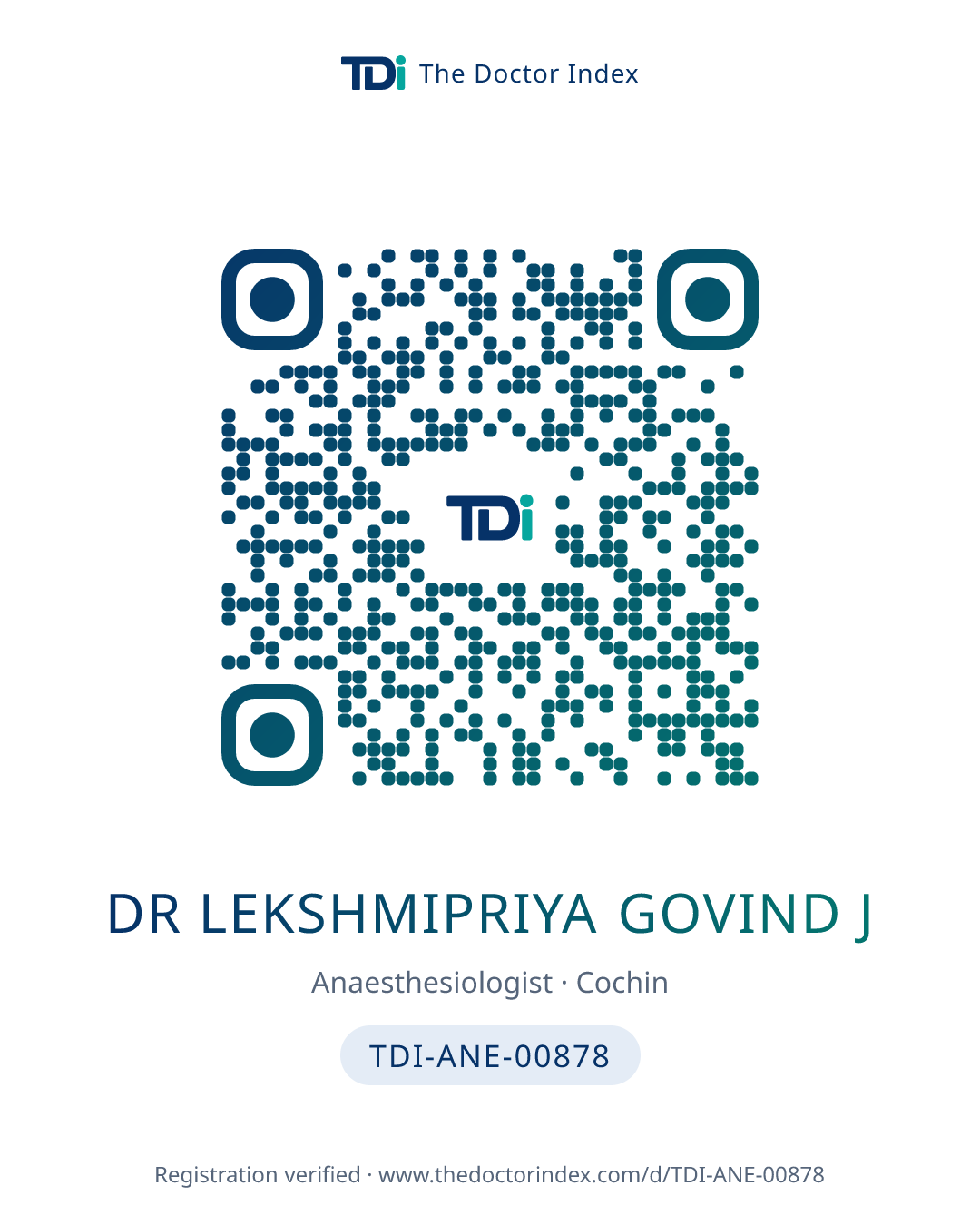 QR card for Dr Lekshmipriya Govind J, TDI-ANE-00878