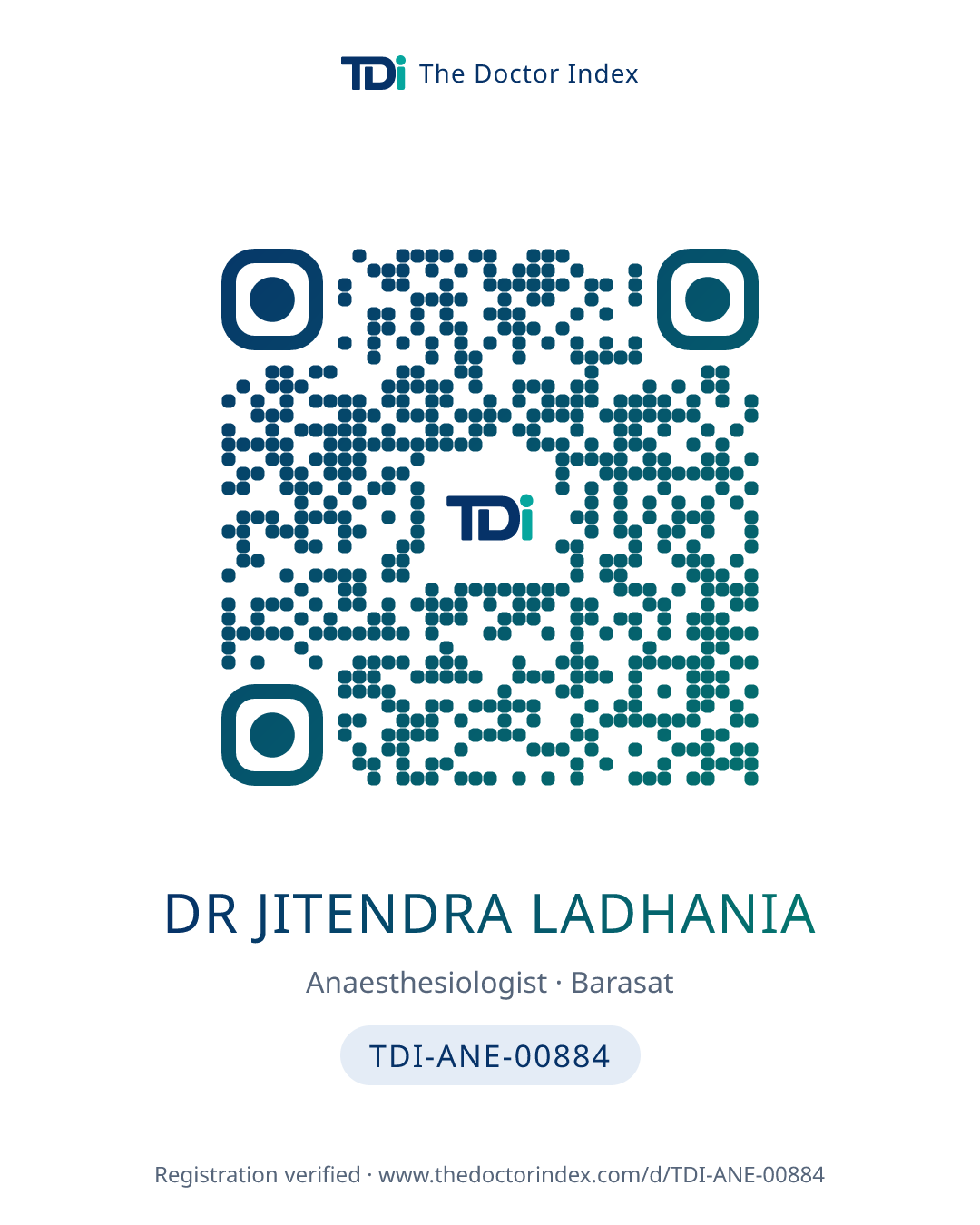 QR card for Dr Jitendra Ladhania, TDI-ANE-00884