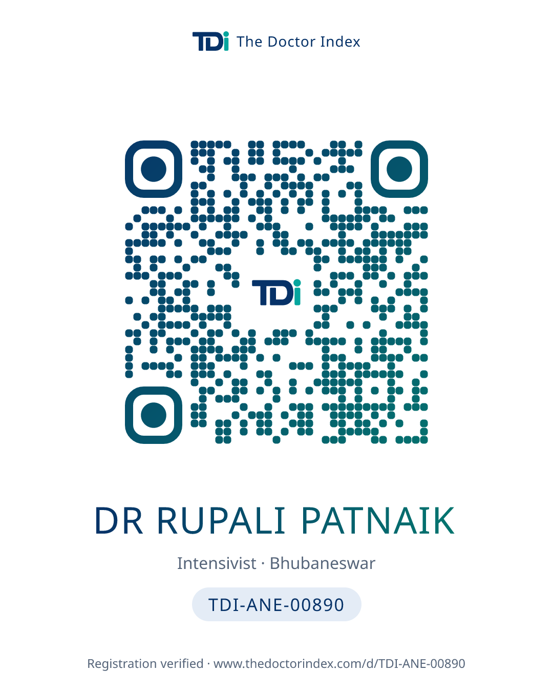 QR card for Dr Rupali Patnaik, TDI-ANE-00890