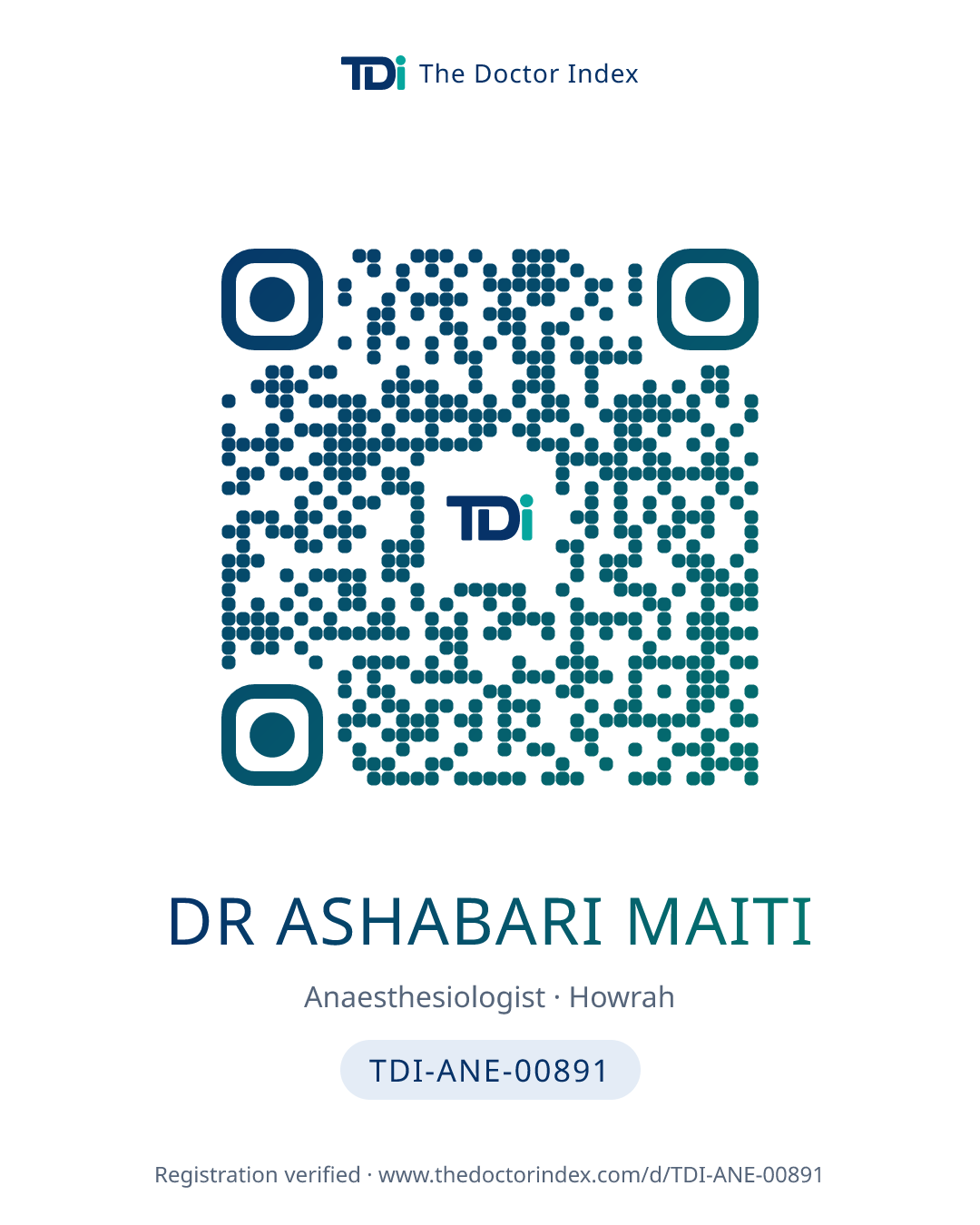 QR card for Dr Ashabari Maiti, TDI-ANE-00891