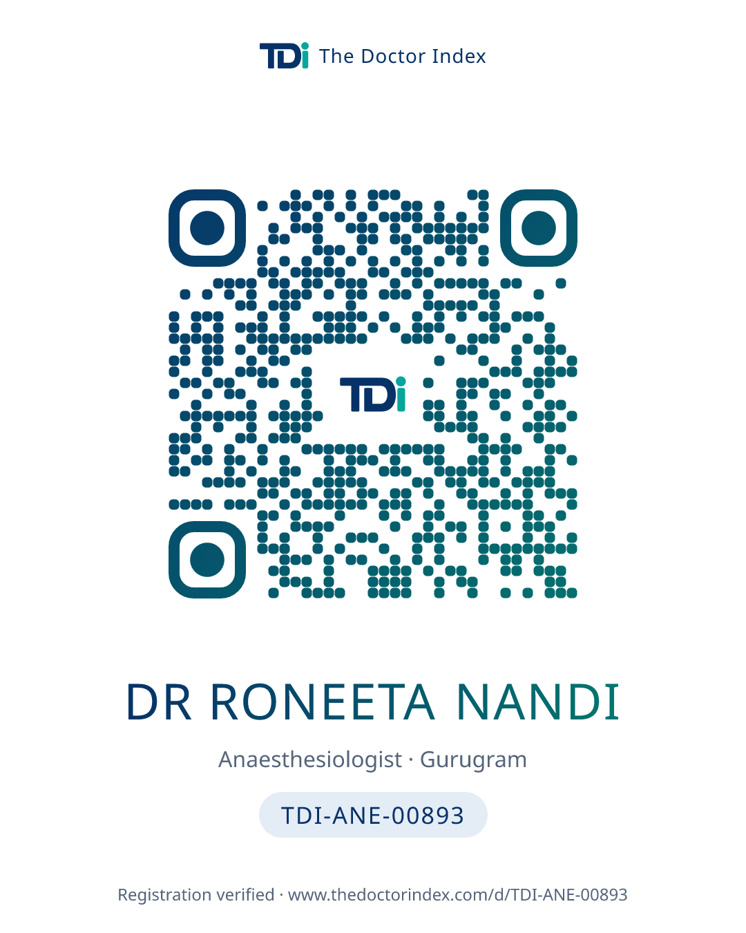 QR card for Dr Roneeta Nandi, TDI-ANE-00893