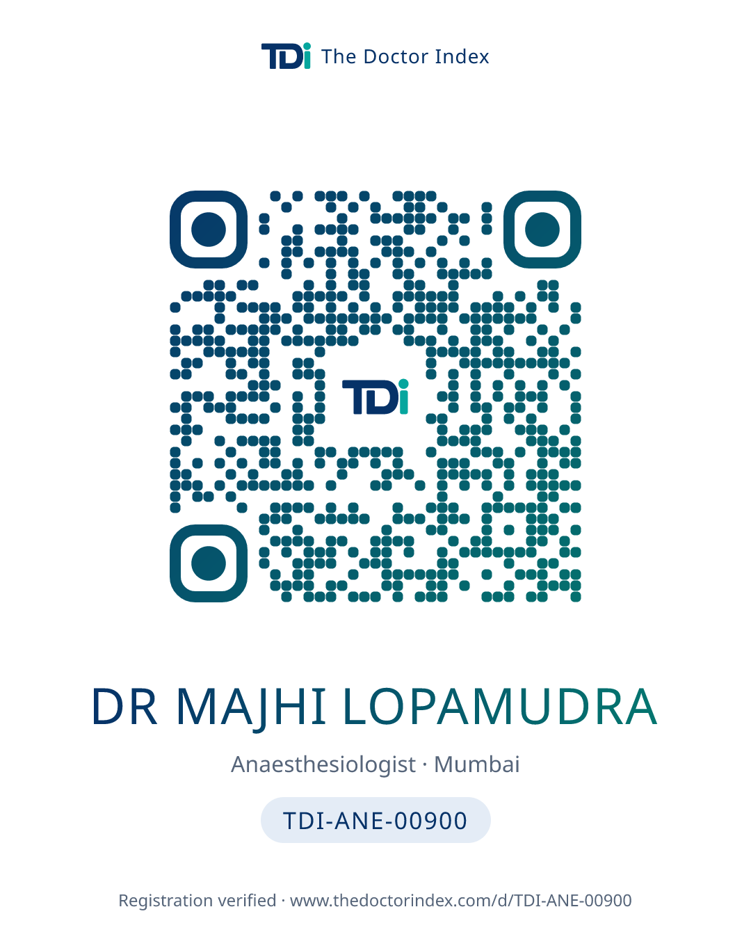 QR card for Dr Majhi Lopamudra, TDI-ANE-00900