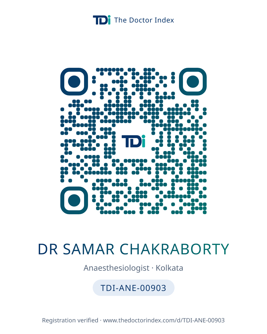 QR card for Dr Samar Chakraborty, TDI-ANE-00903