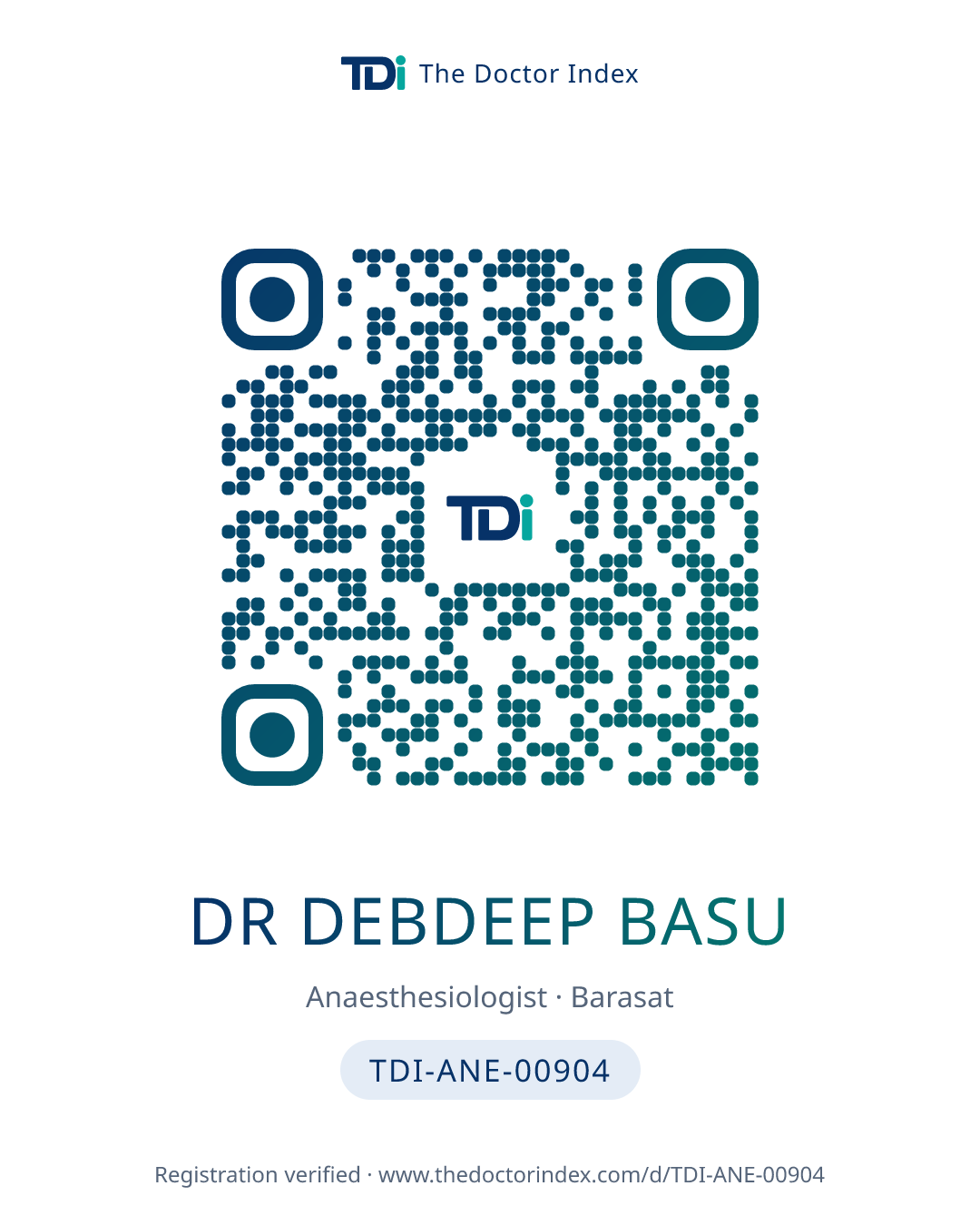 QR card for Dr Debdeep Basu, TDI-ANE-00904