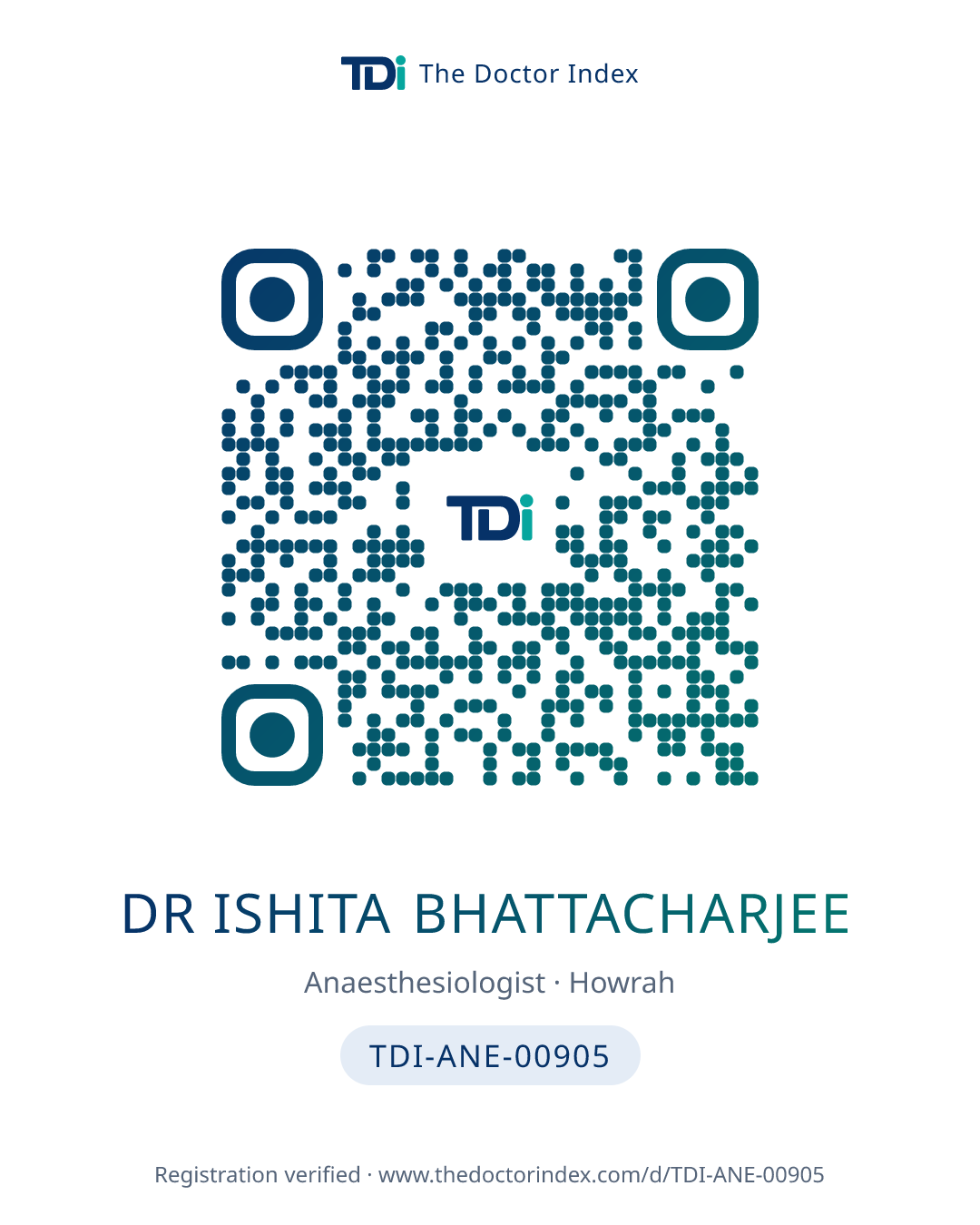 QR card for Dr Ishita Bhattacharjee, TDI-ANE-00905