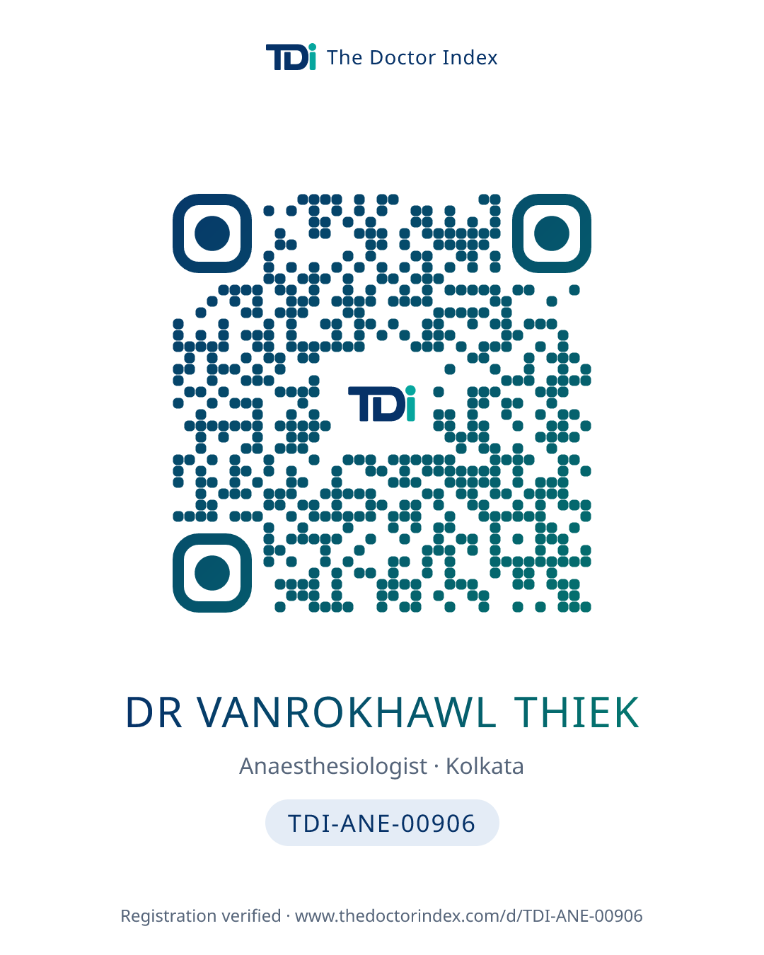 QR card for Dr Vanrokhawl Thiek, TDI-ANE-00906