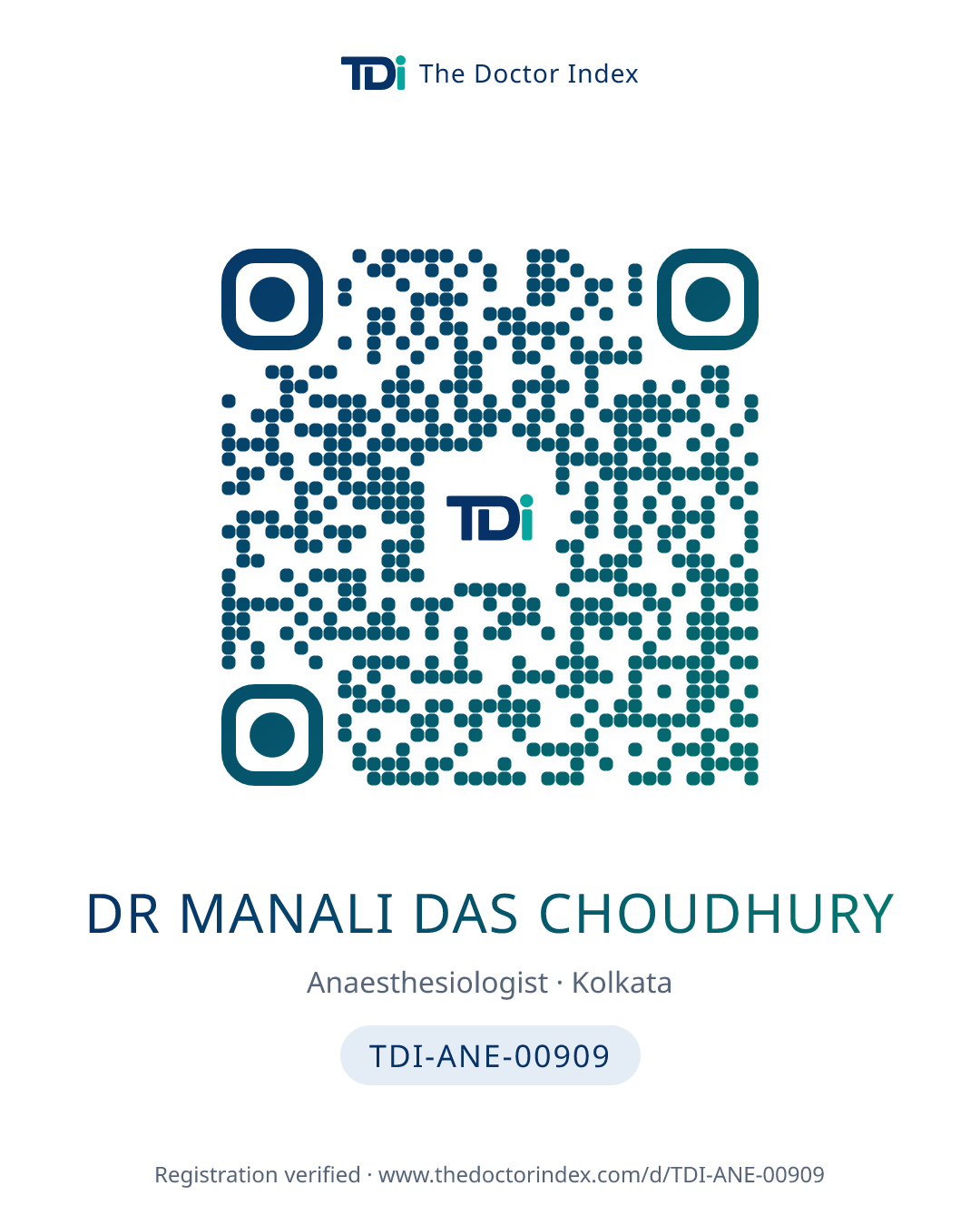 QR card for Dr Manali Das Choudhury, TDI-ANE-00909