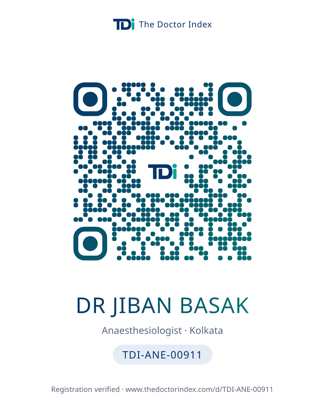 QR card for Dr Jiban Basak, TDI-ANE-00911