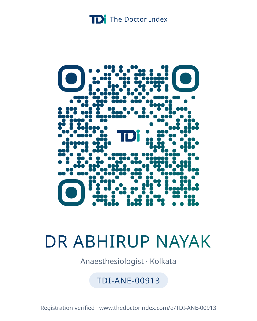 QR card for Dr Abhirup Nayak, TDI-ANE-00913