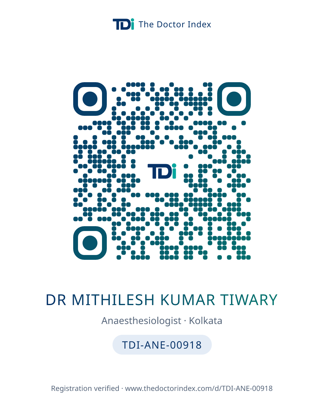 QR card for Dr Mithilesh Kumar Tiwary, TDI-ANE-00918