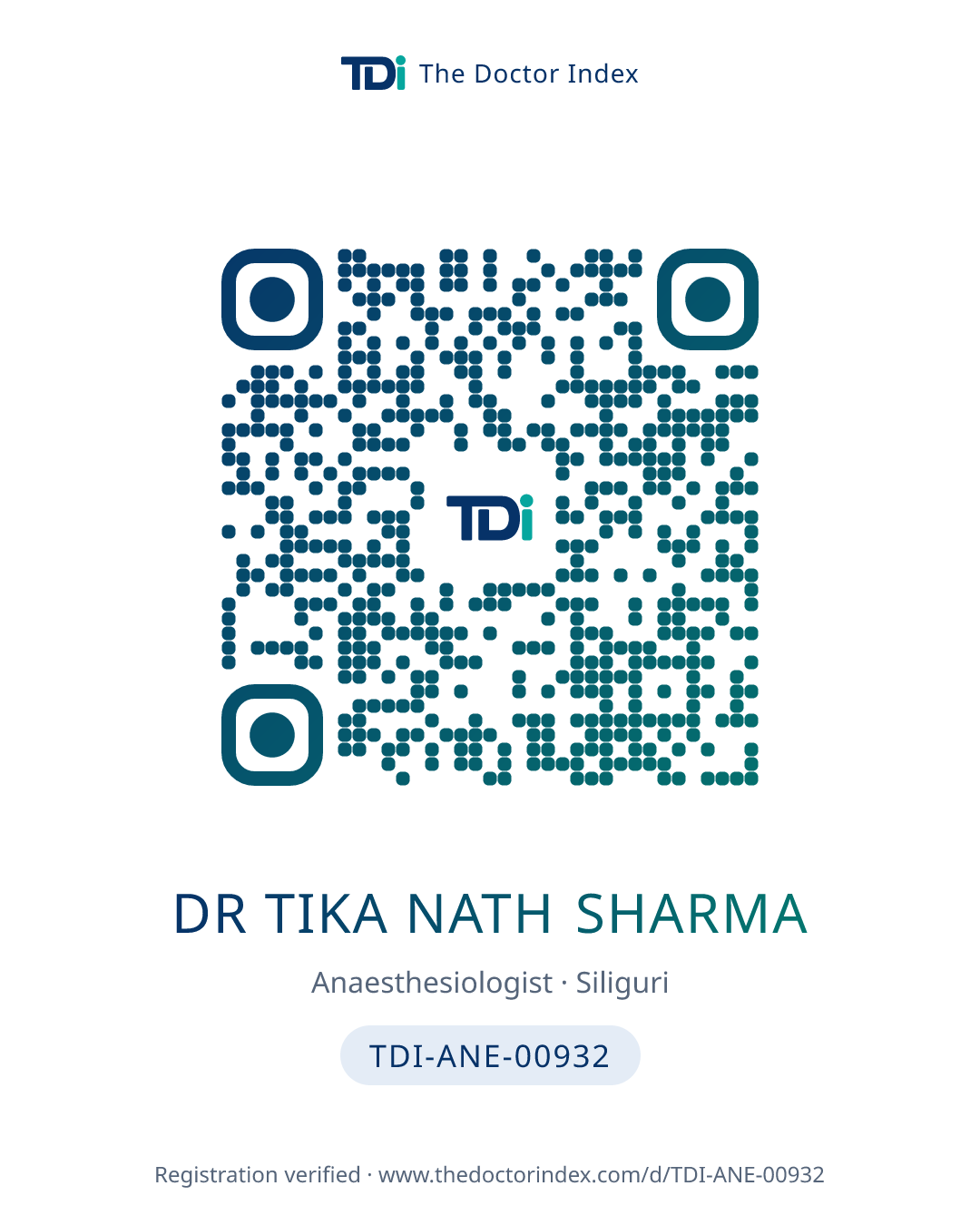 QR card for Dr Tika Nath Sharma, TDI-ANE-00932