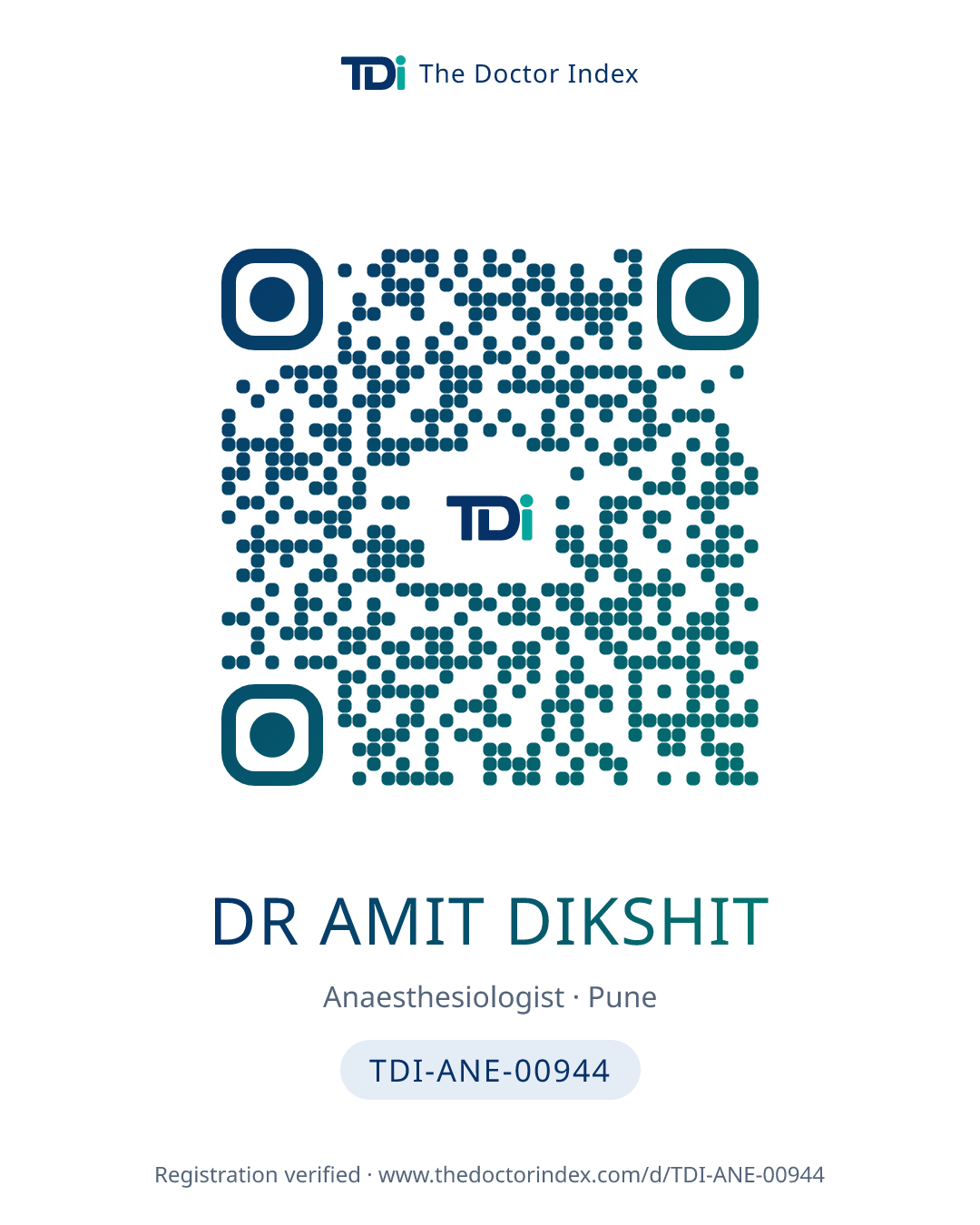 QR card for Dr Amit Dikshit, TDI-ANE-00944