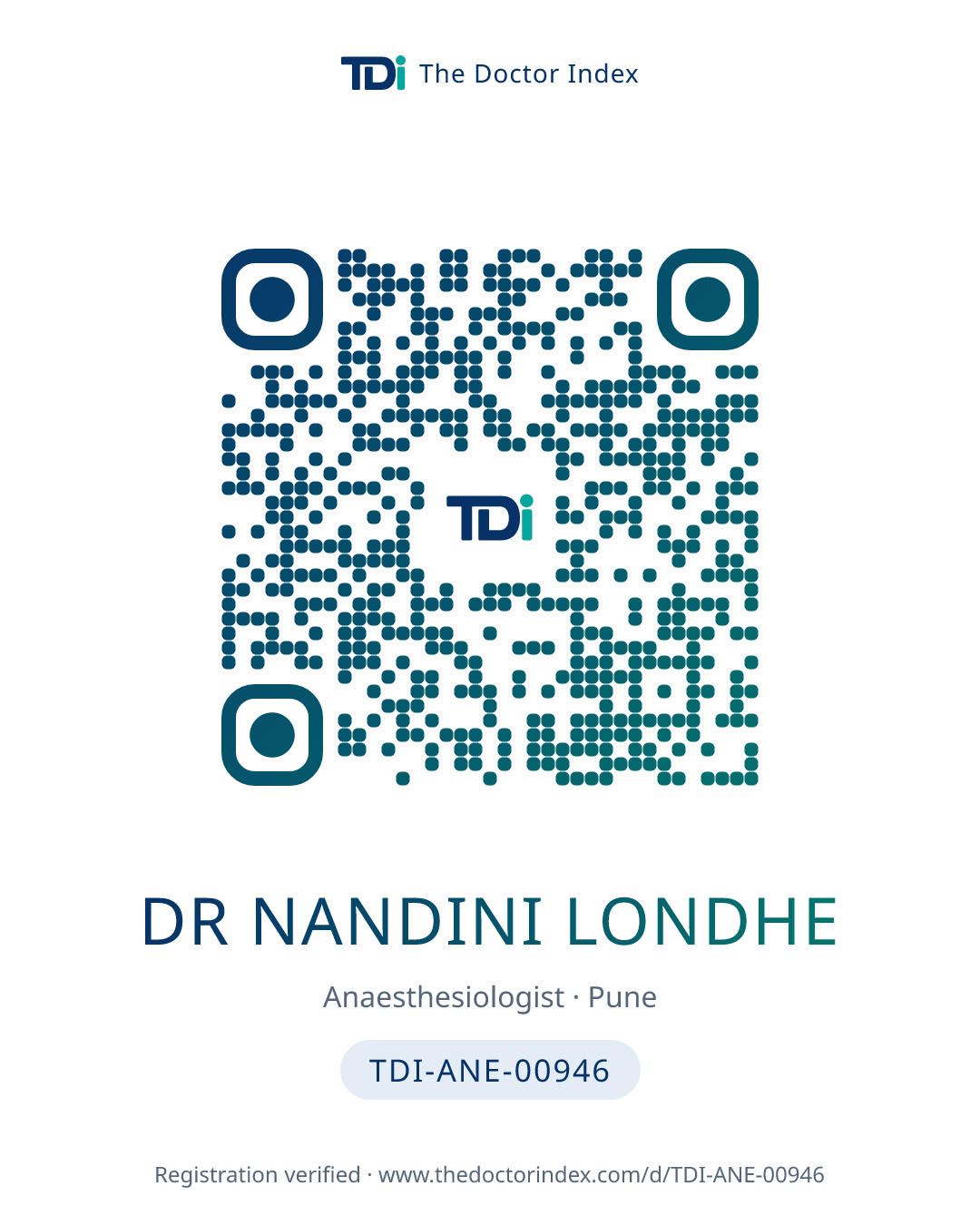 QR card for Dr Nandini Londhe, TDI-ANE-00946