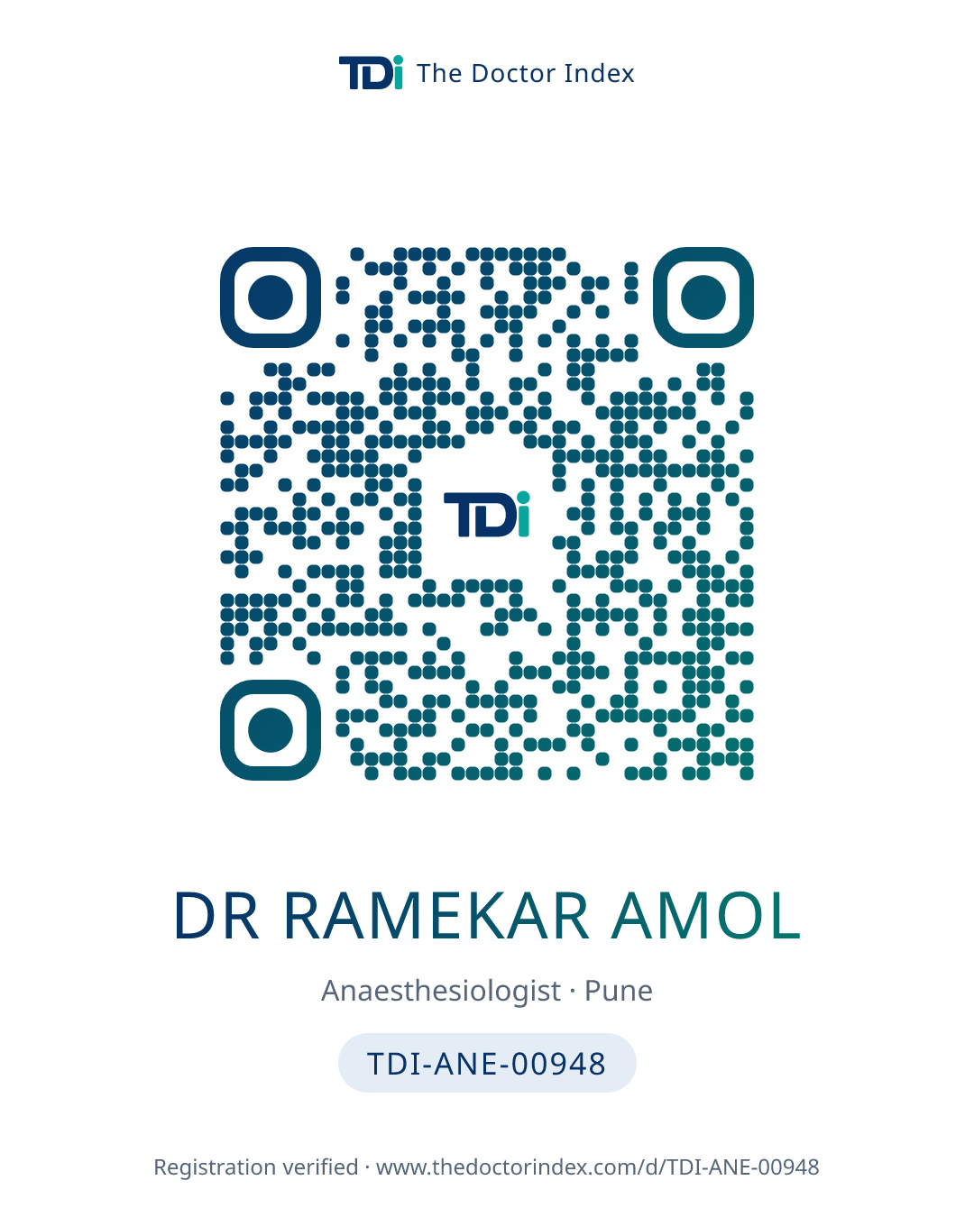 QR card for Dr Ramekar Amol, TDI-ANE-00948