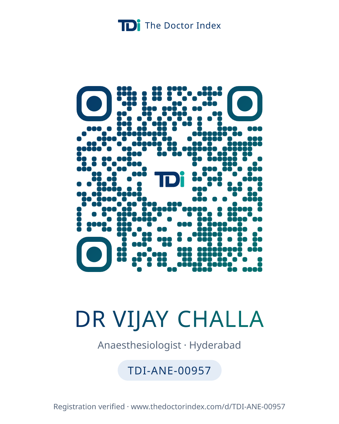 QR card for Dr Vijay Challa, TDI-ANE-00957