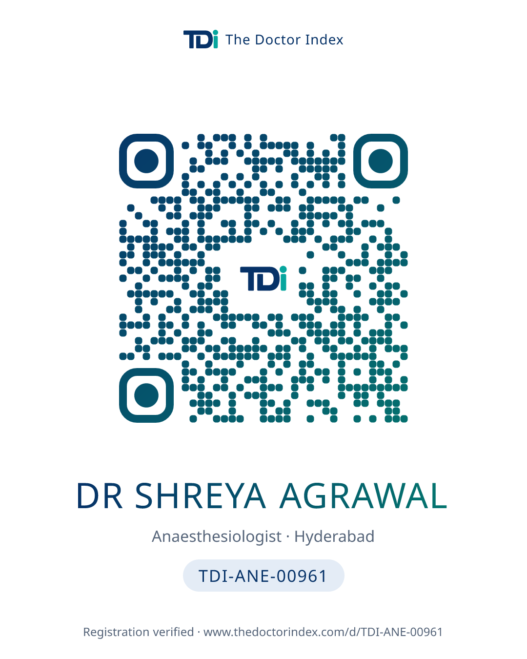 QR card for Dr Shreya Agrawal, TDI-ANE-00961