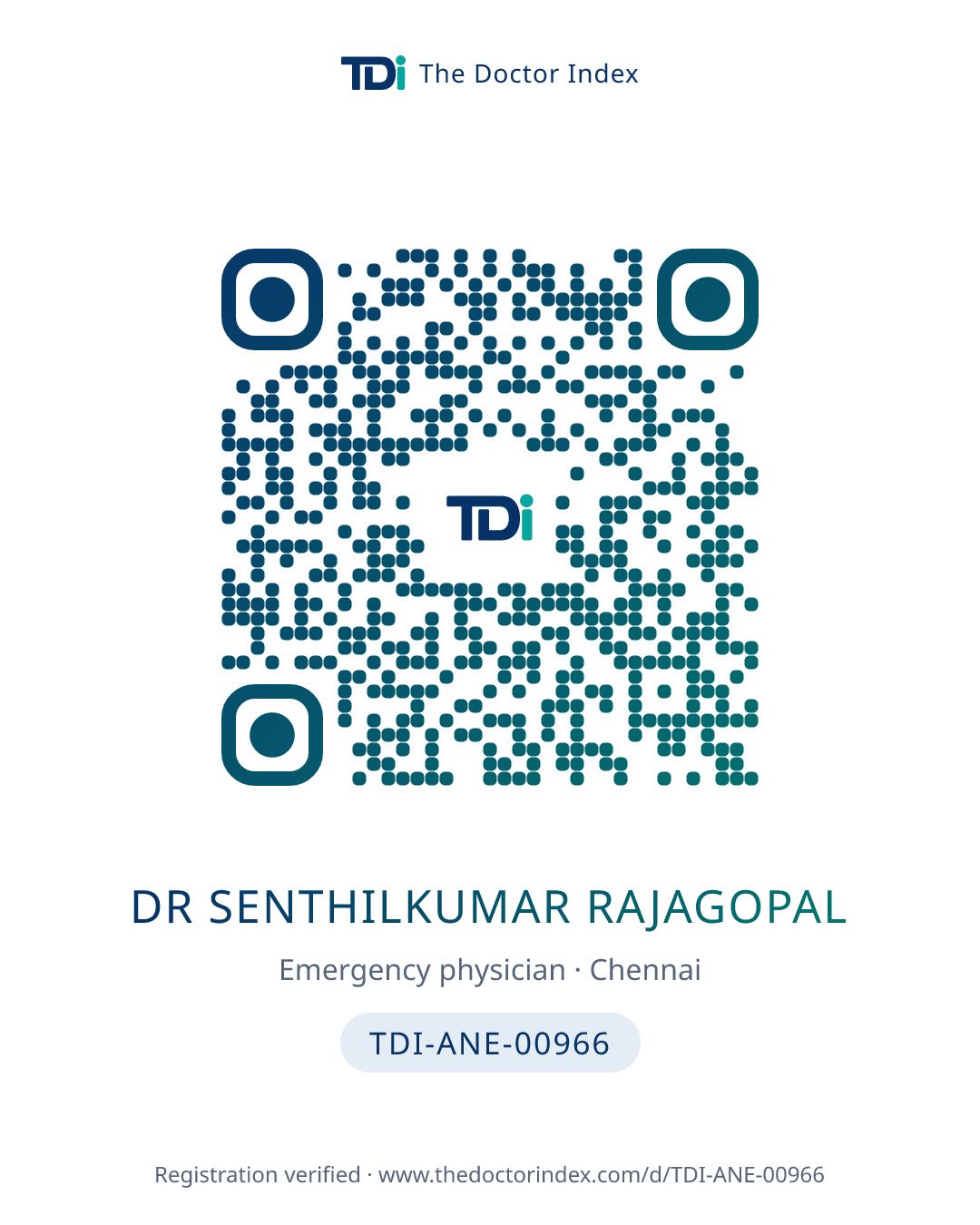 QR card for Dr Senthilkumar Rajagopal, TDI-ANE-00966