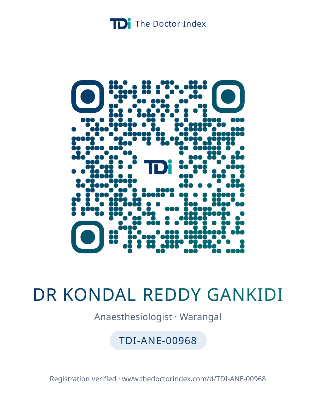 QR card for Dr Kondal Reddy Gankidi, TDI-ANE-00968