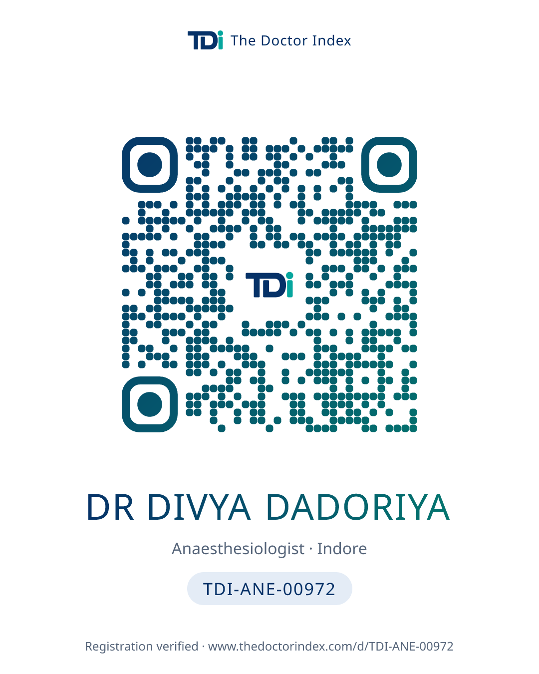 QR card for Dr Divya Dadoriya, TDI-ANE-00972