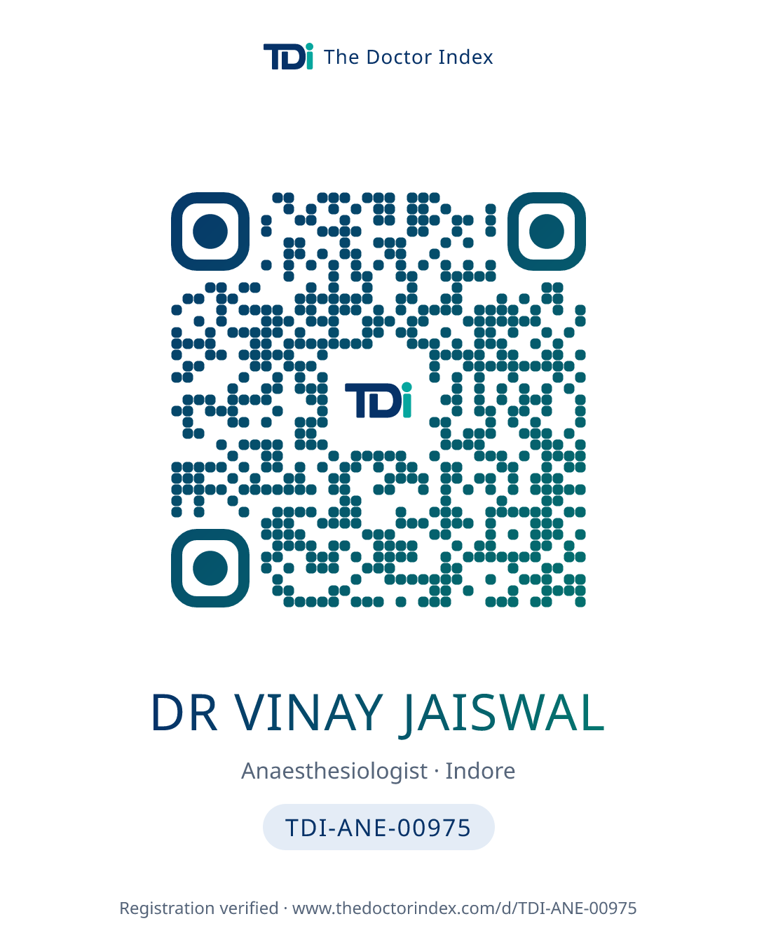 QR card for Dr Vinay Jaiswal, TDI-ANE-00975