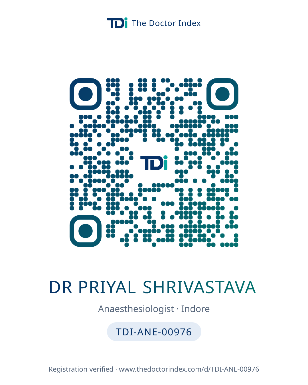 QR card for Dr Priyal Shrivastava, TDI-ANE-00976